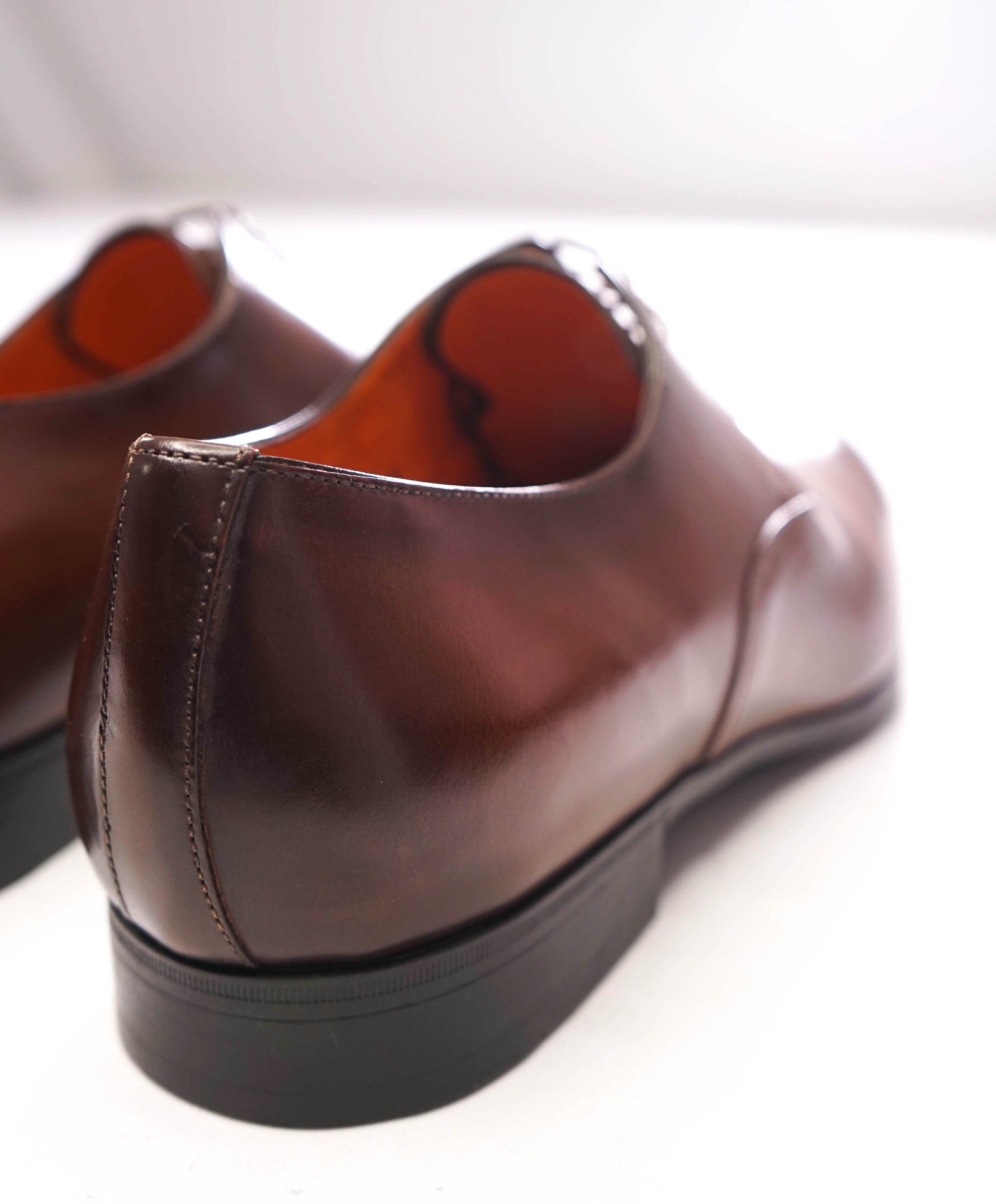 $750 SANTONI - 3-Eylet Patina Brown Leather Derby - US 9 (UK8)