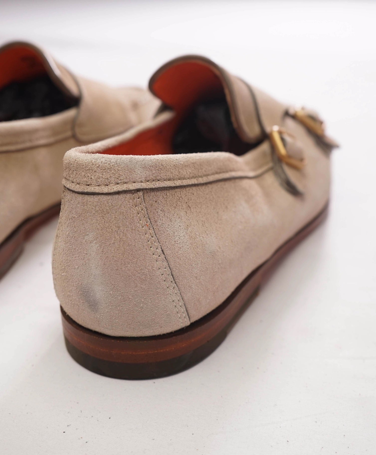 $990 SANTONI - Tan Suede "GOODYEAR" Monk Strap Loafers - US 10 (UK9)