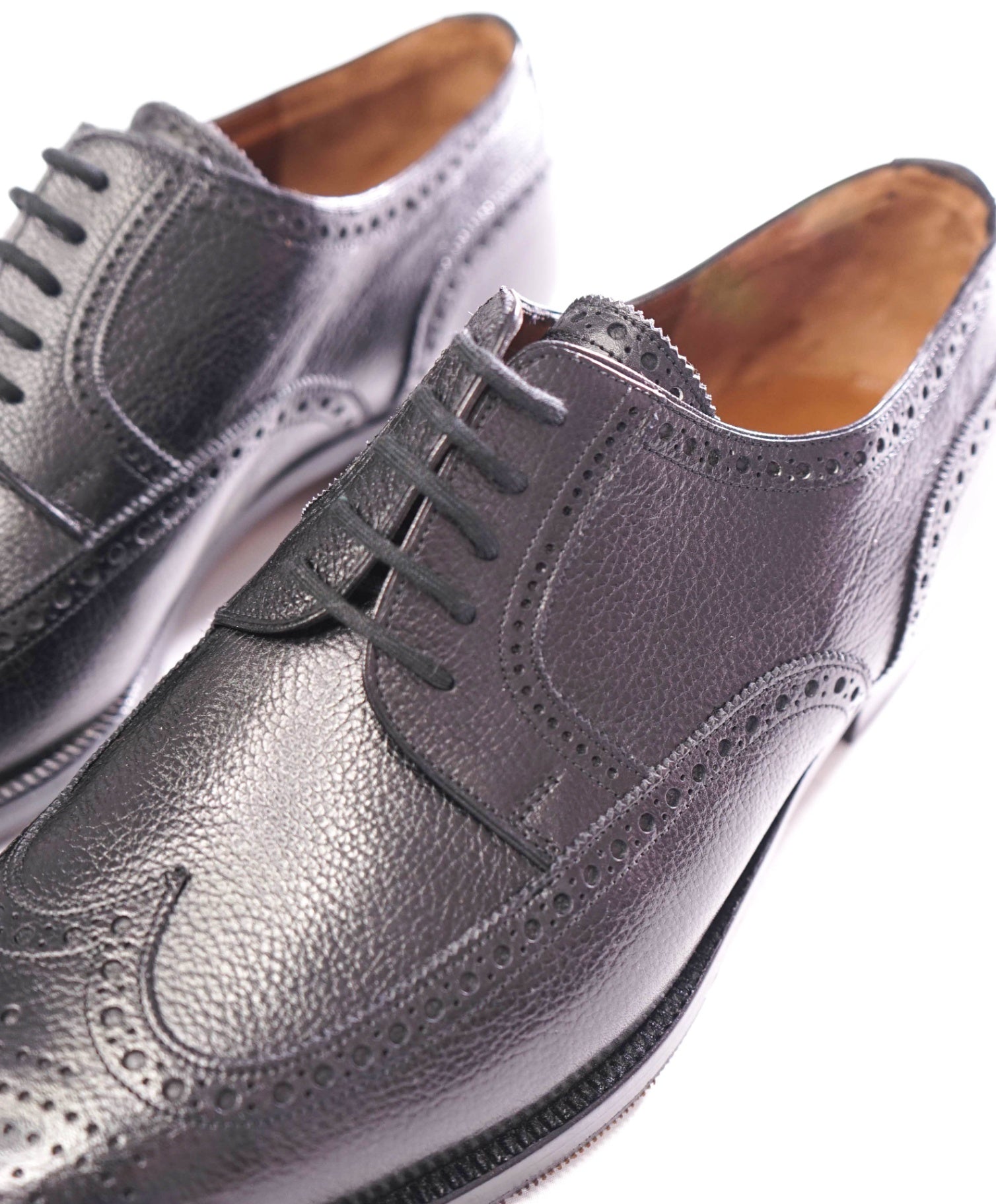 $700 FRATELLI ROSSETTI - Black Wingtip Leather Derby - US 9.5 (UK8.5)