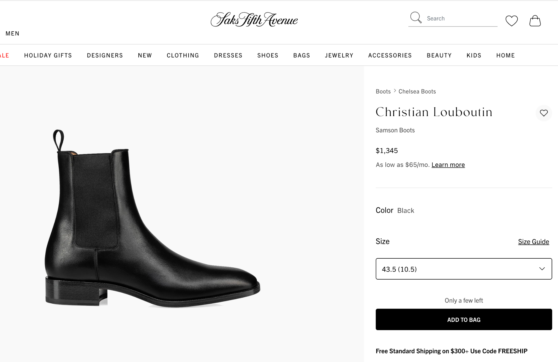 $1,345 CHRISTIAN LOUBOUTIN - "Samson" Black Leather Boots - US 11.5 (44.5EU)