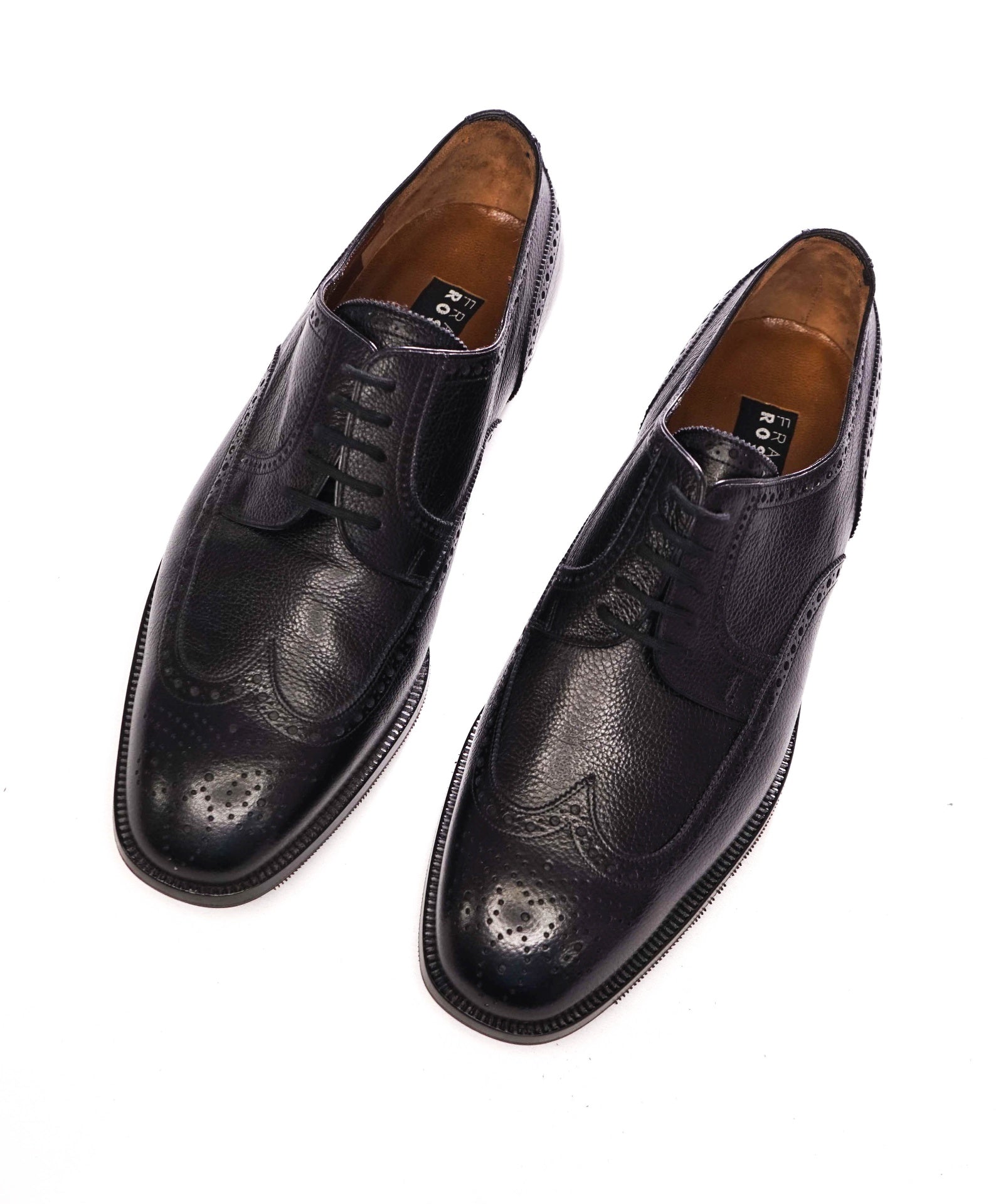 $700 FRATELLI ROSSETTI - Black Wingtip Leather Derby - US 9.5 (UK8.5)