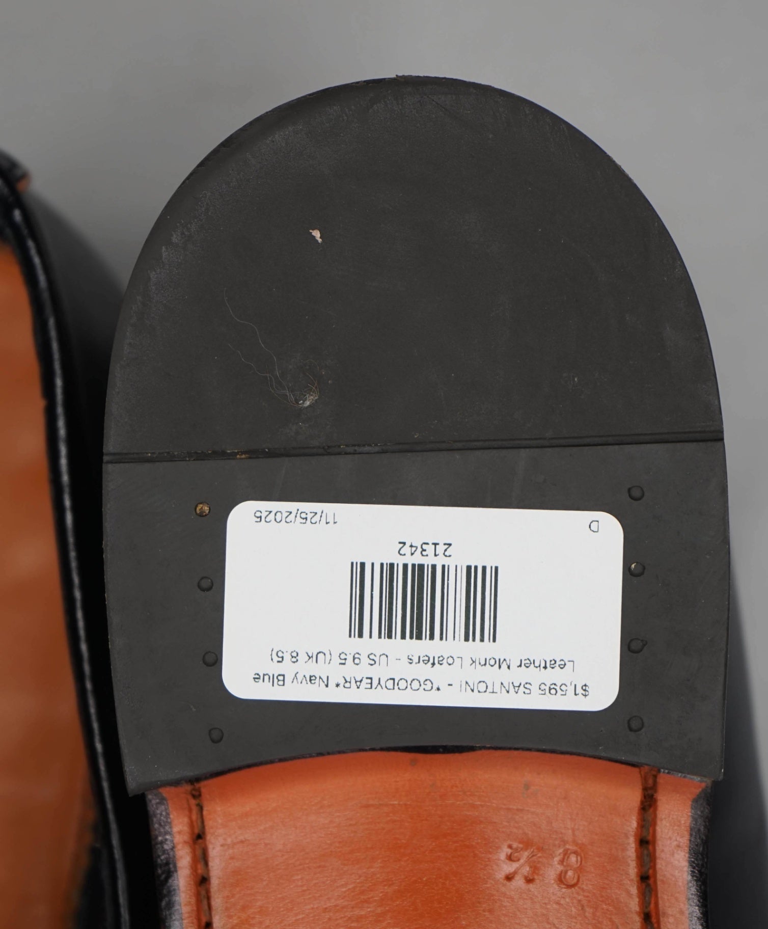 $1,595 SANTONI - *GOODYEAR* Navy Blue Leather Monk Loafers - US 9.5 (UK 8.5)