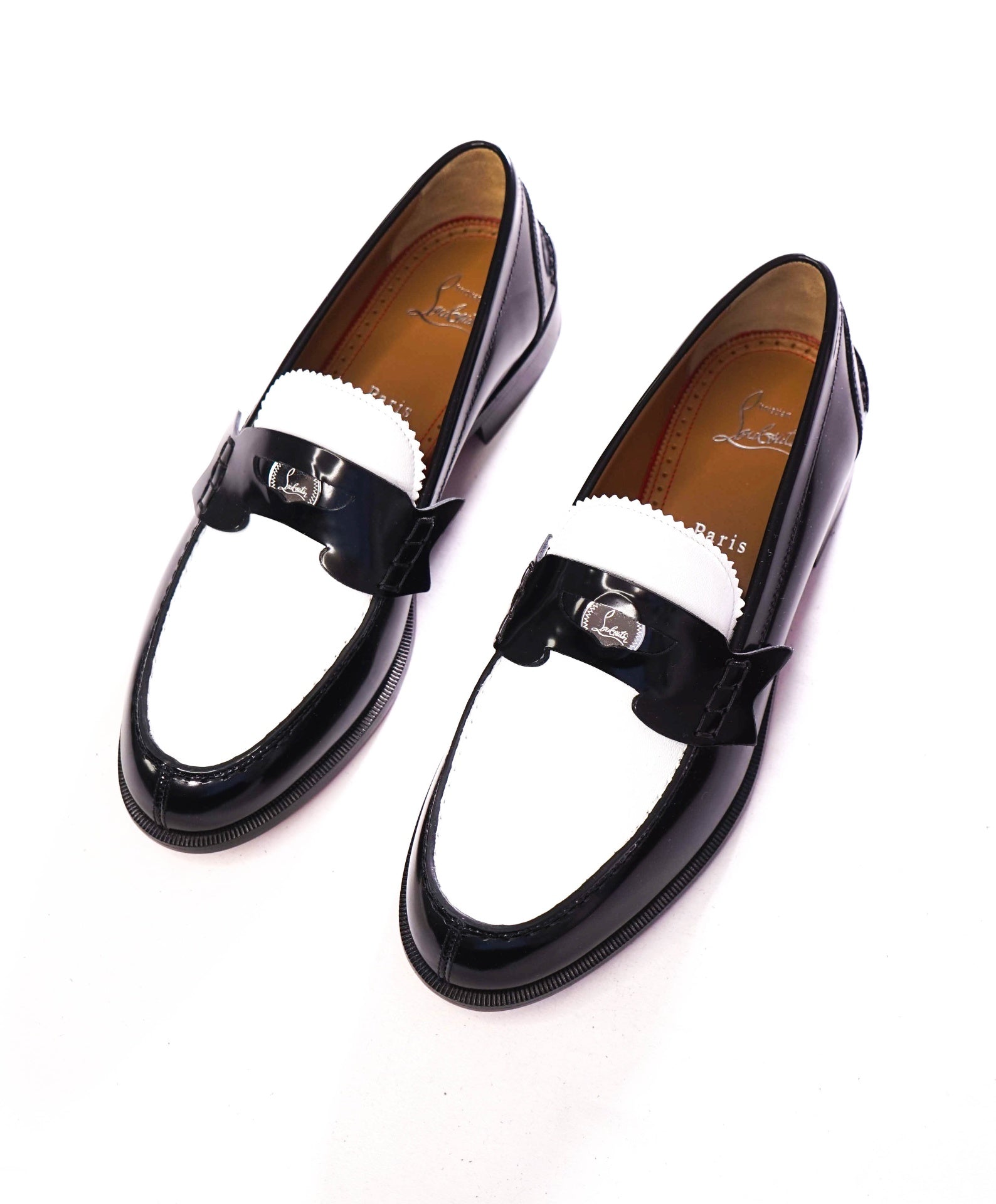 $1,145 CHRISTIAN LOUBOUTIN - *PENNY* Black/White Loafers - US 8 (41EU)