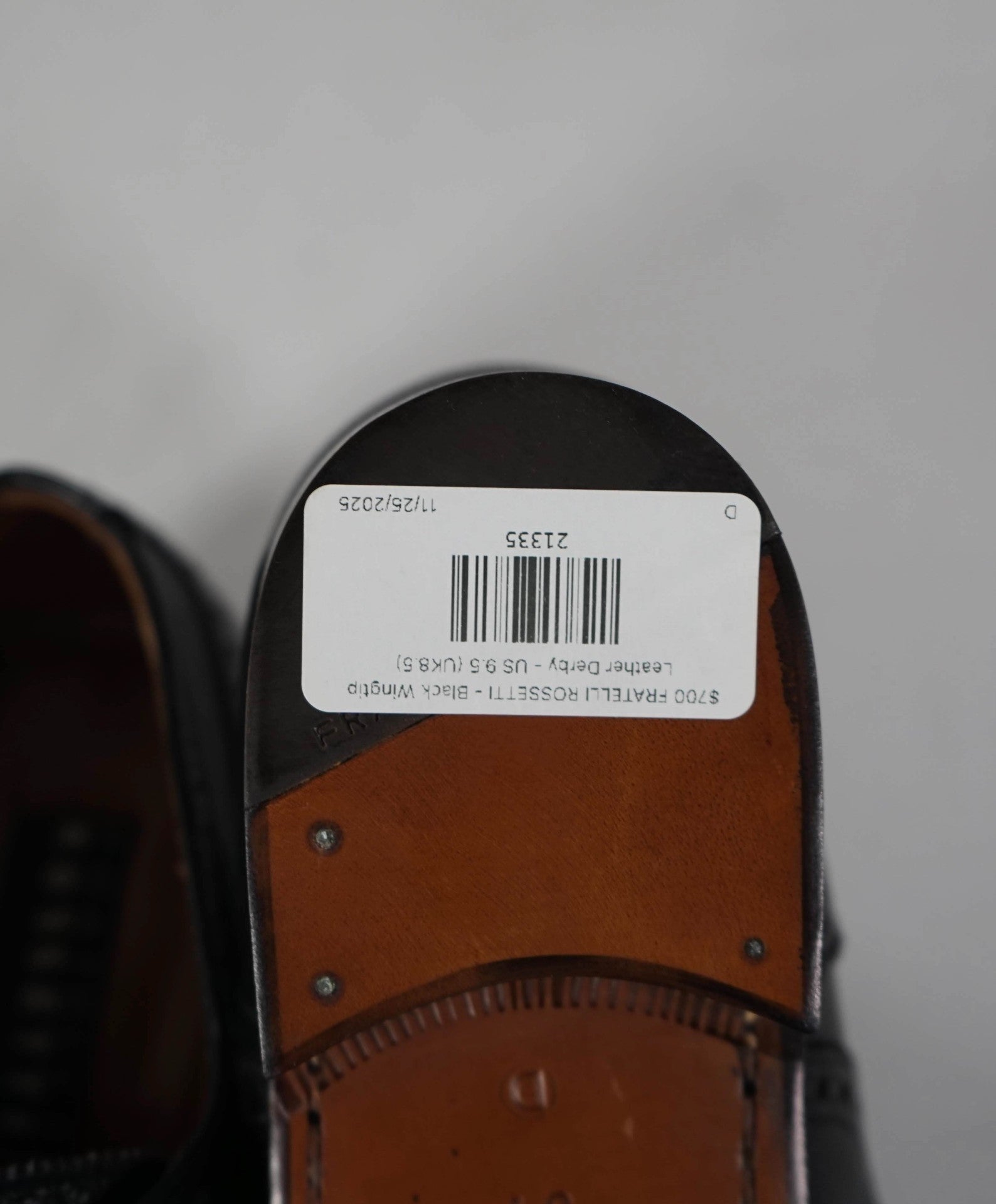 $700 FRATELLI ROSSETTI - Black Wingtip Leather Derby - US 9.5 (UK8.5)