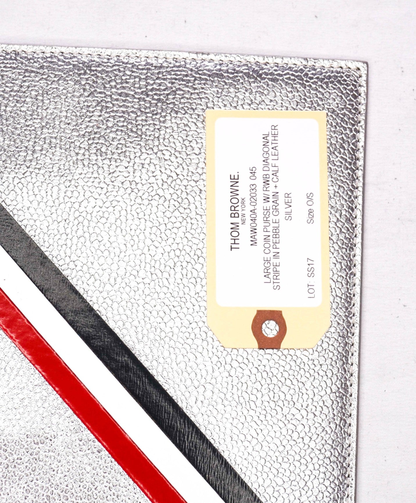 $540 THOM BROWNE - Silver Pebble Leather Large Coin Purse