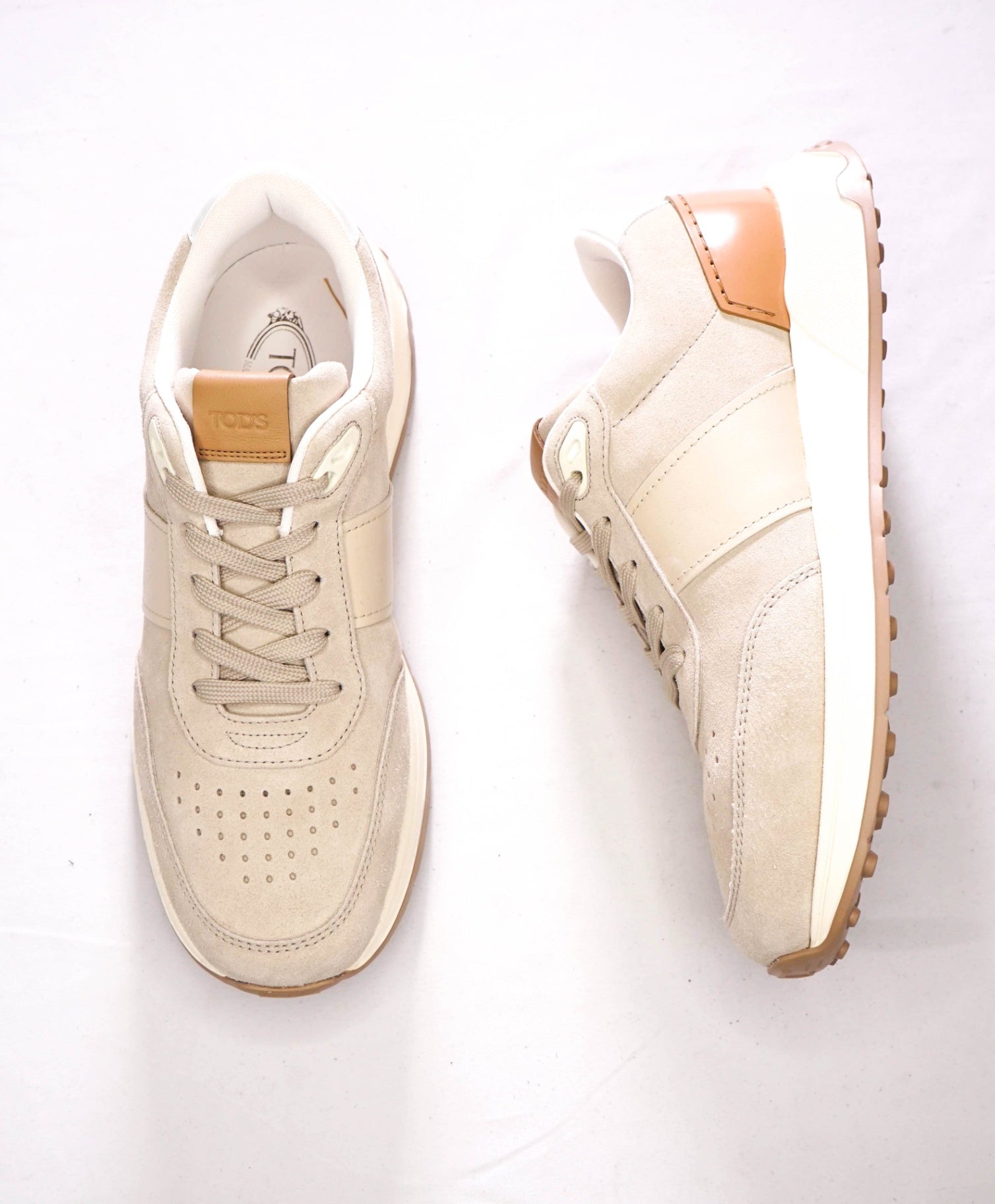 $975 TOD'S - Beige Ivory Gray Suede/Leather Sneakers - US 10 (9UK)