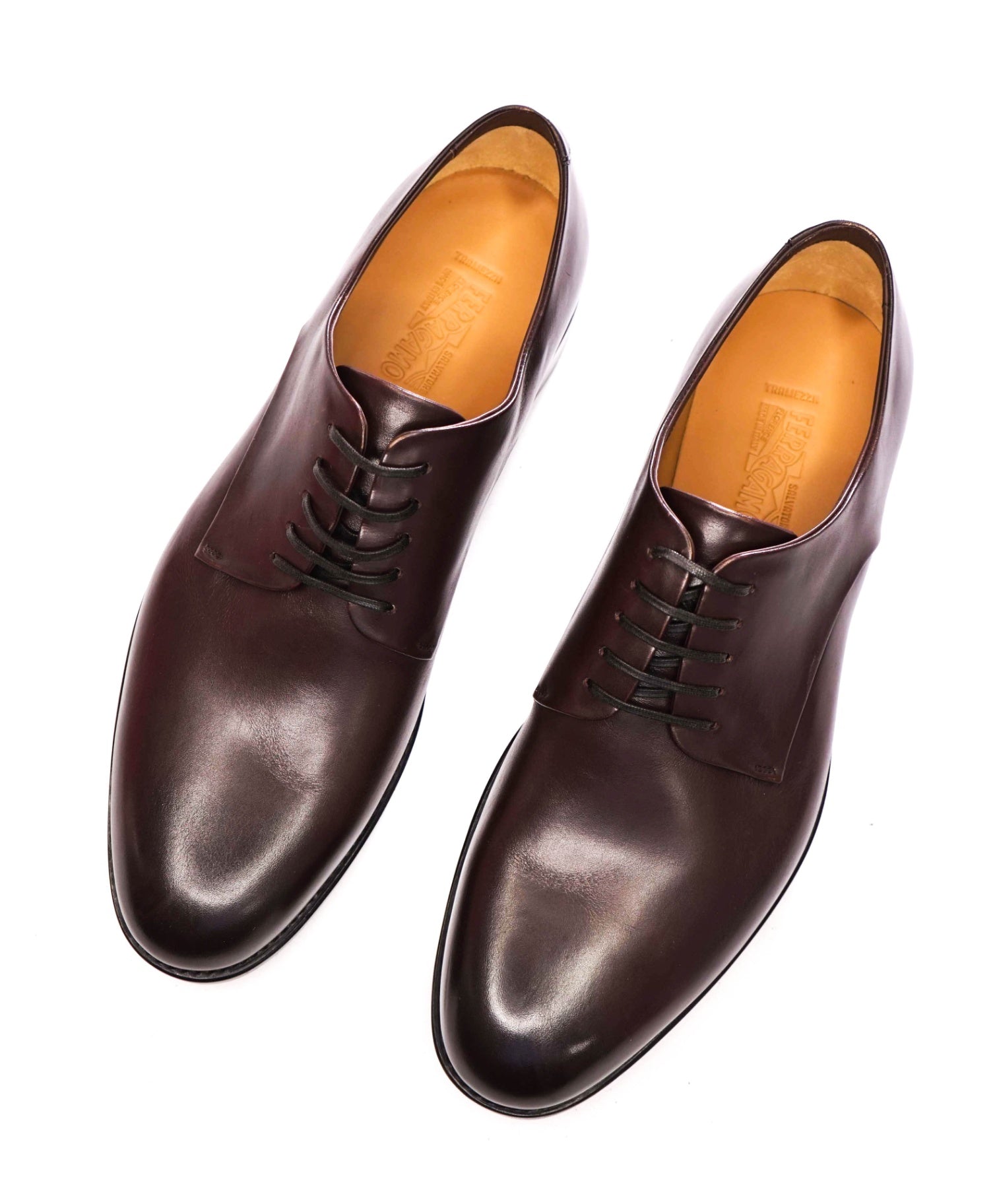 $1,450 FERRAGAMO - "TRAMEZZA" Brown Leather *FINN* Derbies - 11.5 EE