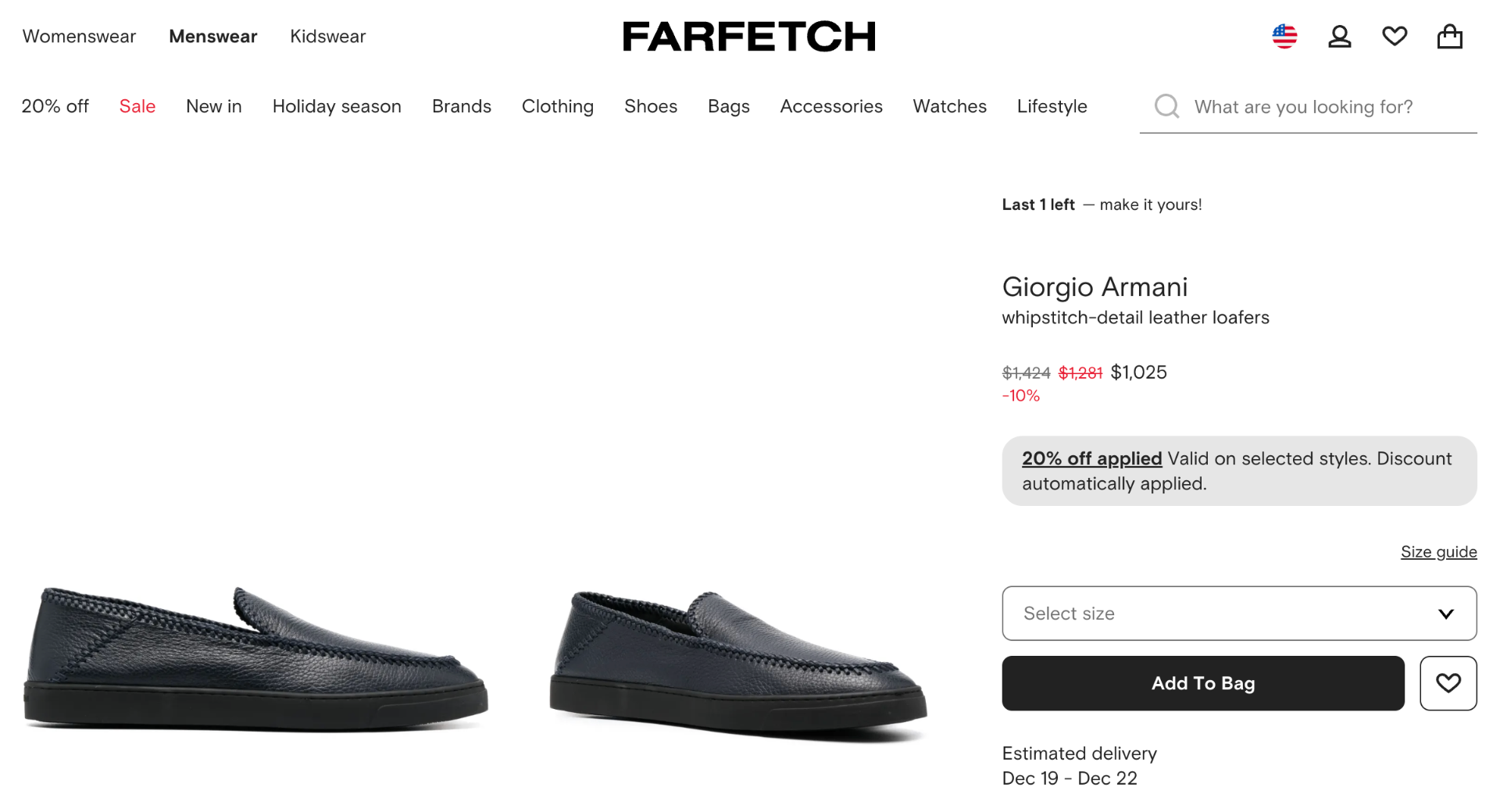 $1,400 GIORGIO ARMANI - Navy Blue Leather Whipstitch-detail Loafers - 9.5