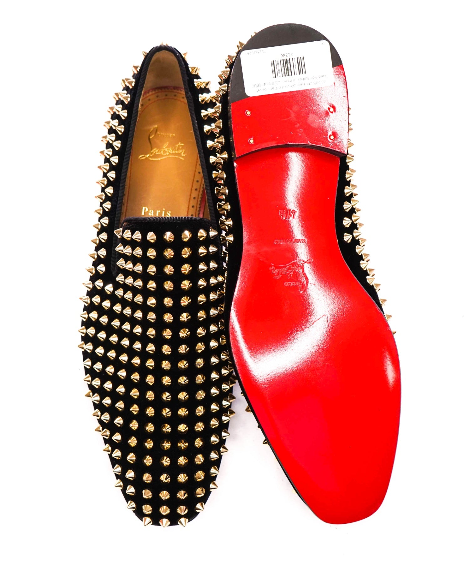 $1,395 Christian Louboutin Black Velvet Dandelion Spikes Loafers - US 8.5 (41.5EU)