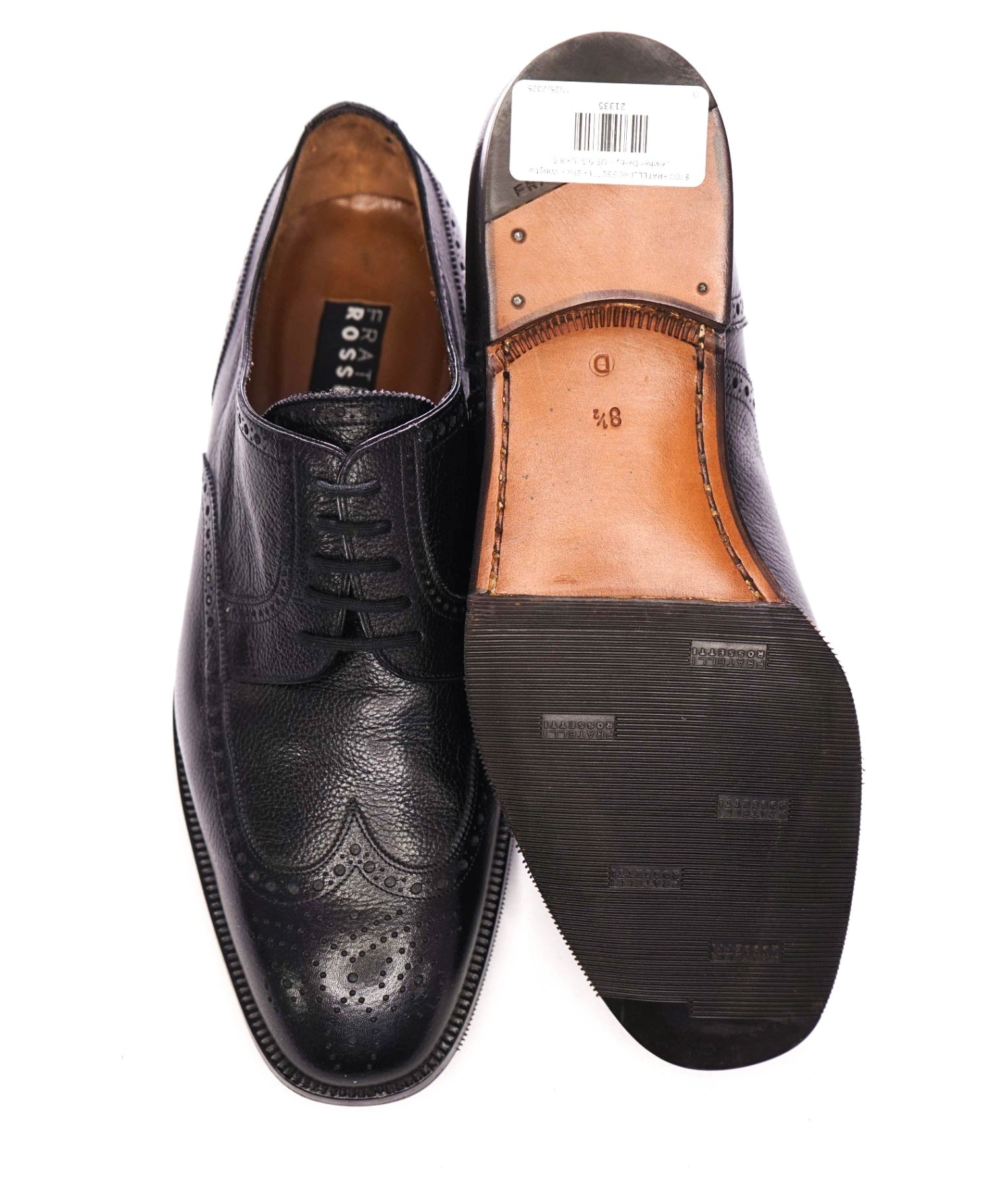 $700 FRATELLI ROSSETTI - Black Wingtip Leather Derby - US 9.5 (UK8.5)