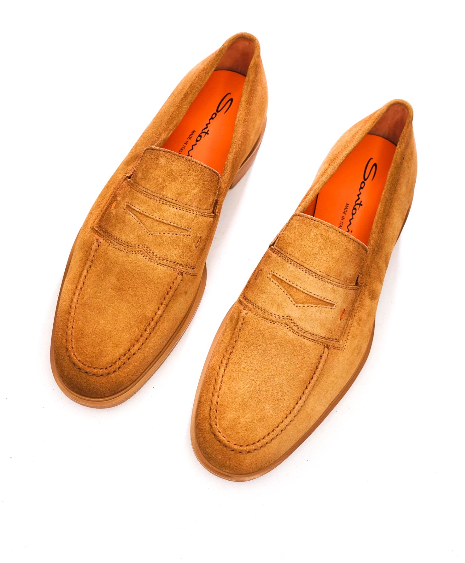 $750 SANTONI "Easy" Light Brown Sand Suede Loafers - US 9.5 (UK8.5)