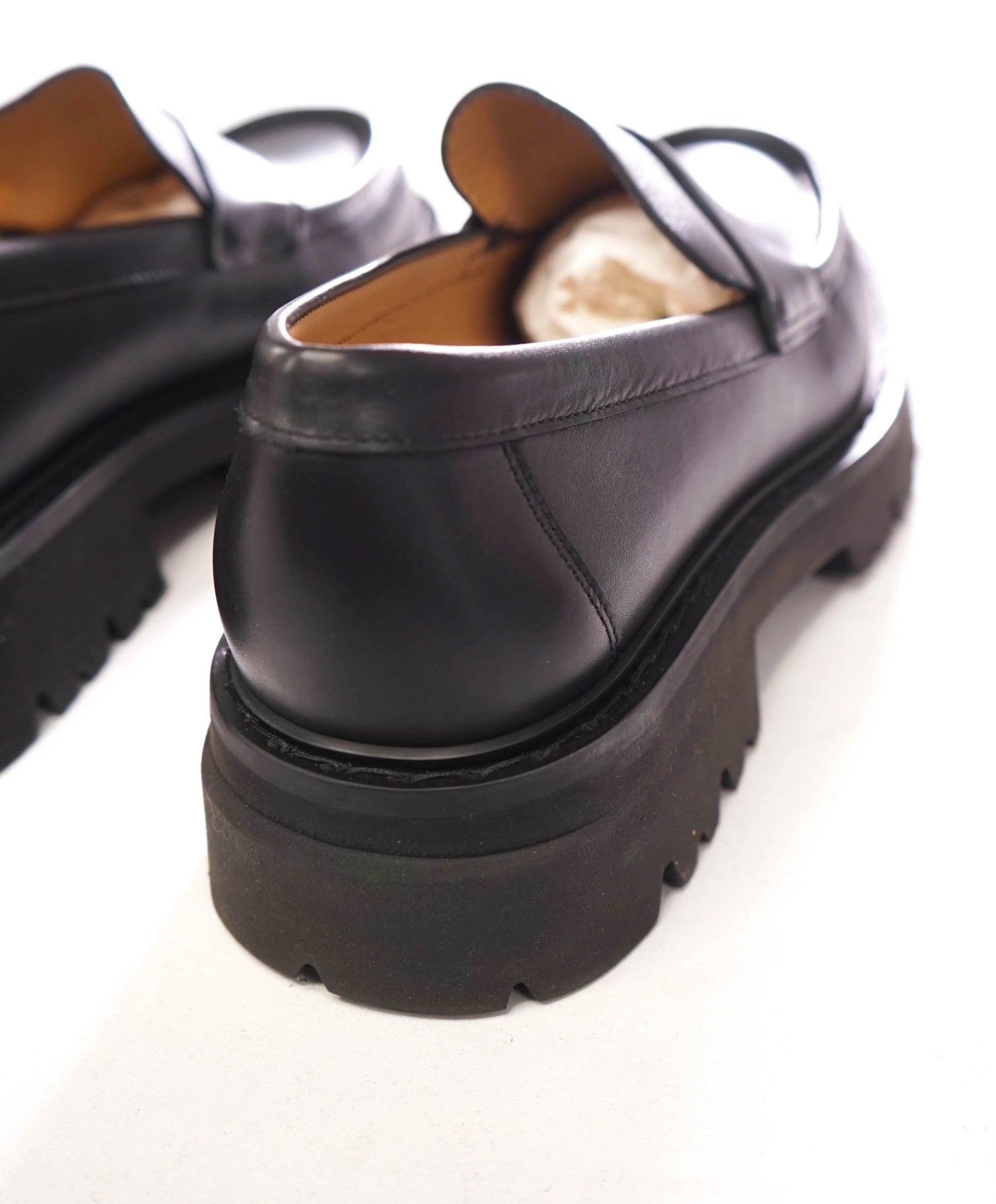 $995 FERRAGAMO - Leather Black "FERGAL" Lug Sole Loafers - 11 EE