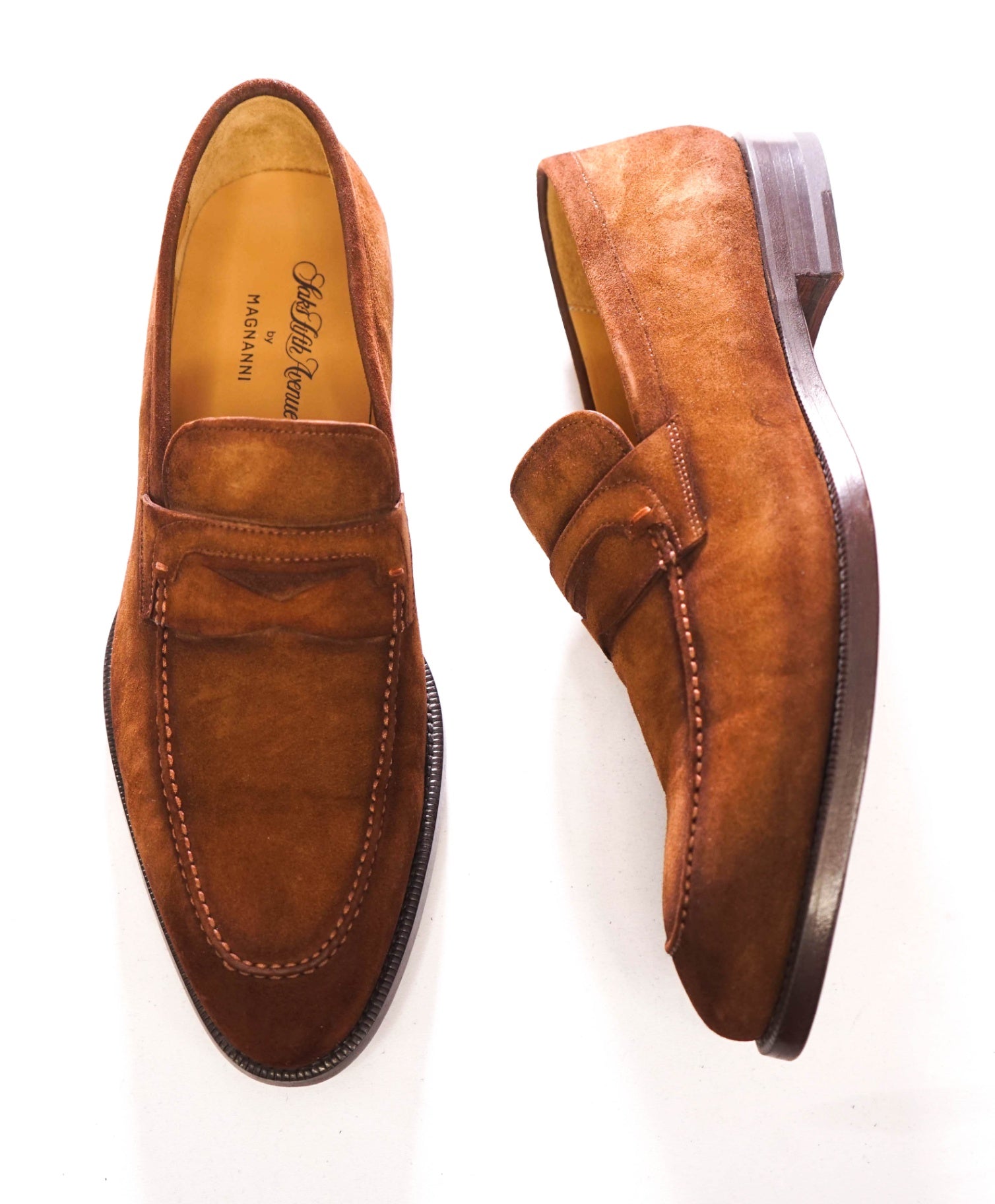 $500 MAGNANNI - Brown Tobacco Suede RIVA Penny Loafers - 9 M