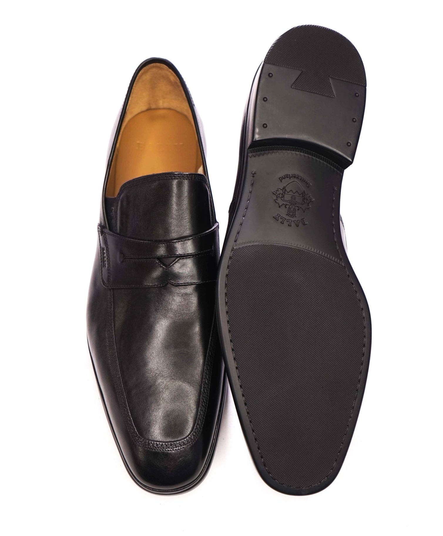 $800 BALLY - Black Leather Penny Loafers - US 12 (11UK)