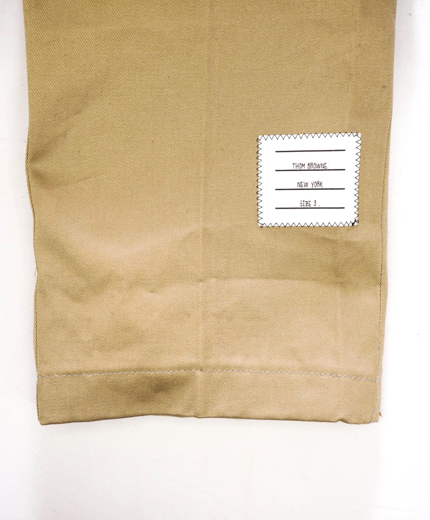 $855 THOM BROWNE - Solid Khaki Chinos - 34W (SZ 3 TB)