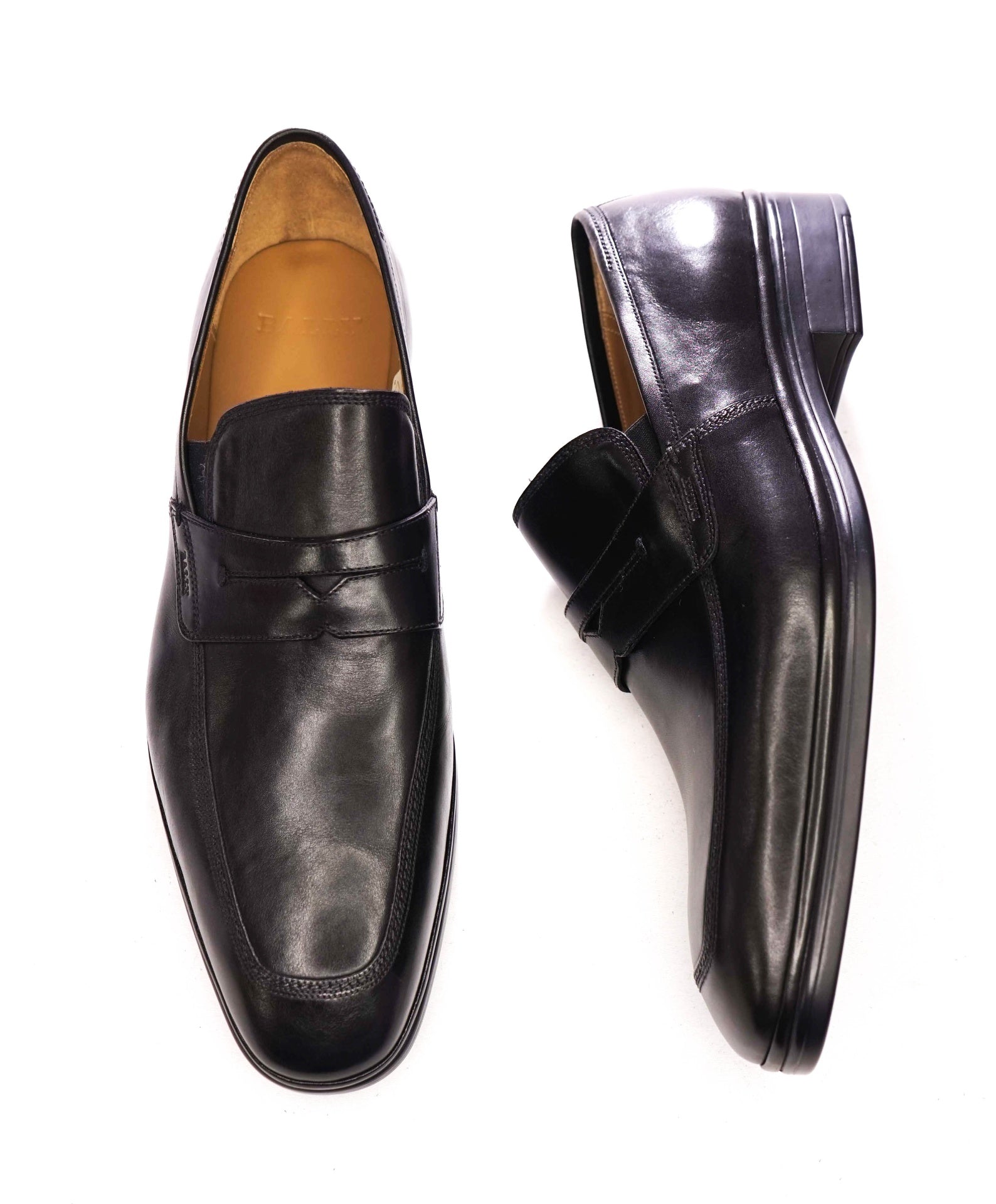 $800 BALLY - Black Leather Penny Loafers - US 12 (11UK)