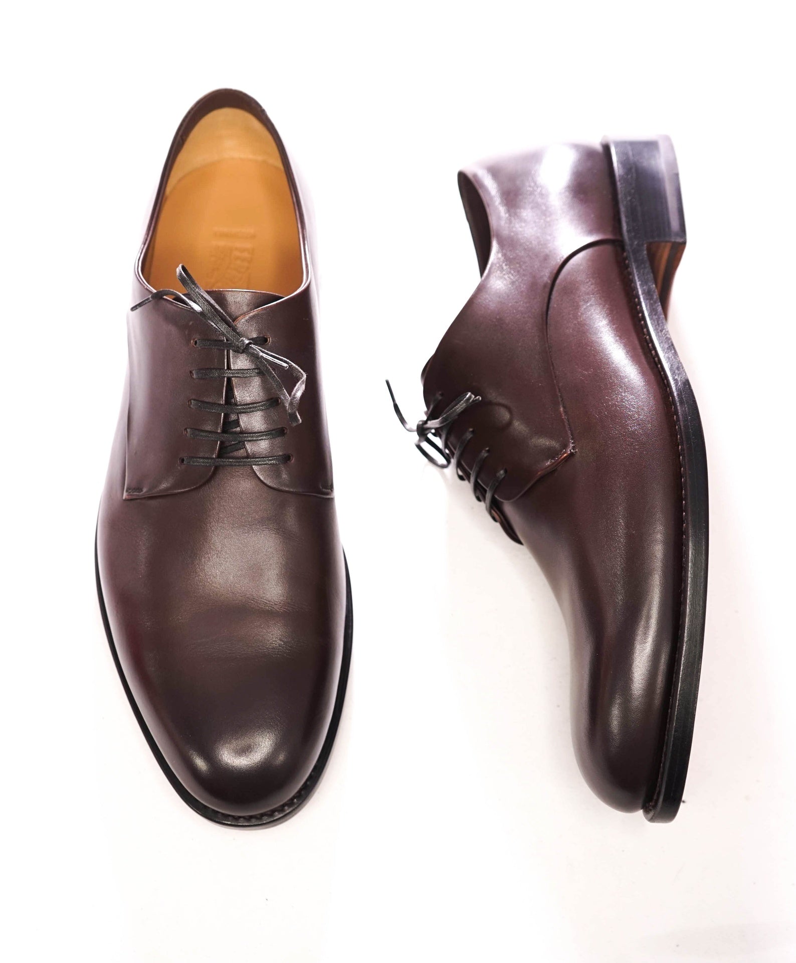 $1,450 FERRAGAMO - "TRAMEZZA" Brown Leather *FINN* Derbies - 12 EE