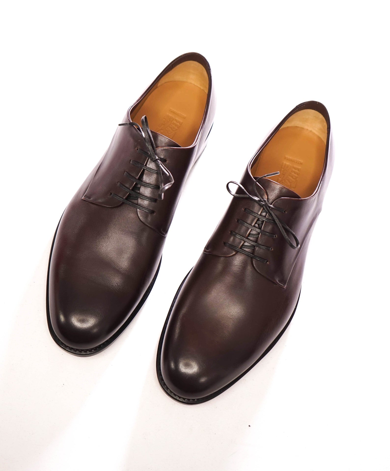 $1,450 FERRAGAMO - "TRAMEZZA" Brown Leather *FINN* Derbies - 12 EE