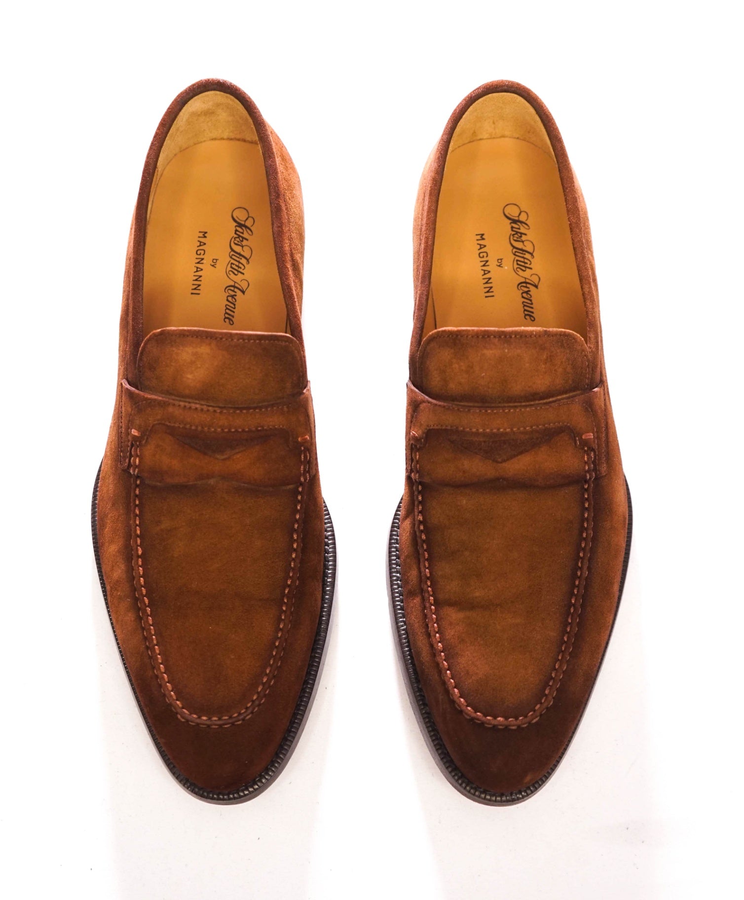 $500 MAGNANNI - Brown Tobacco Suede RIVA Penny Loafers - 9 M