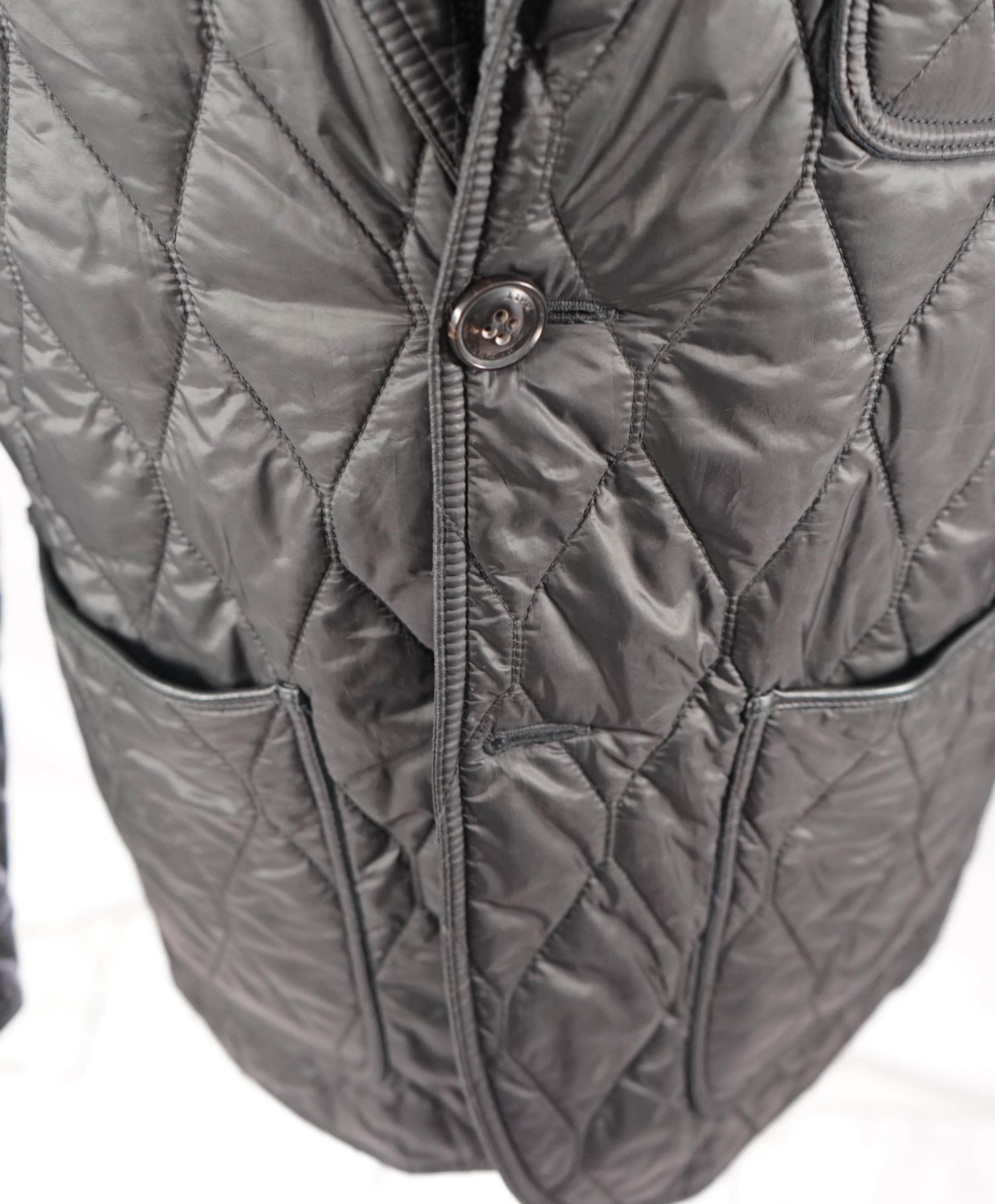 $1,695 BURBERRY BRIT - Black Quilted Jacket Leather Patches - XL
