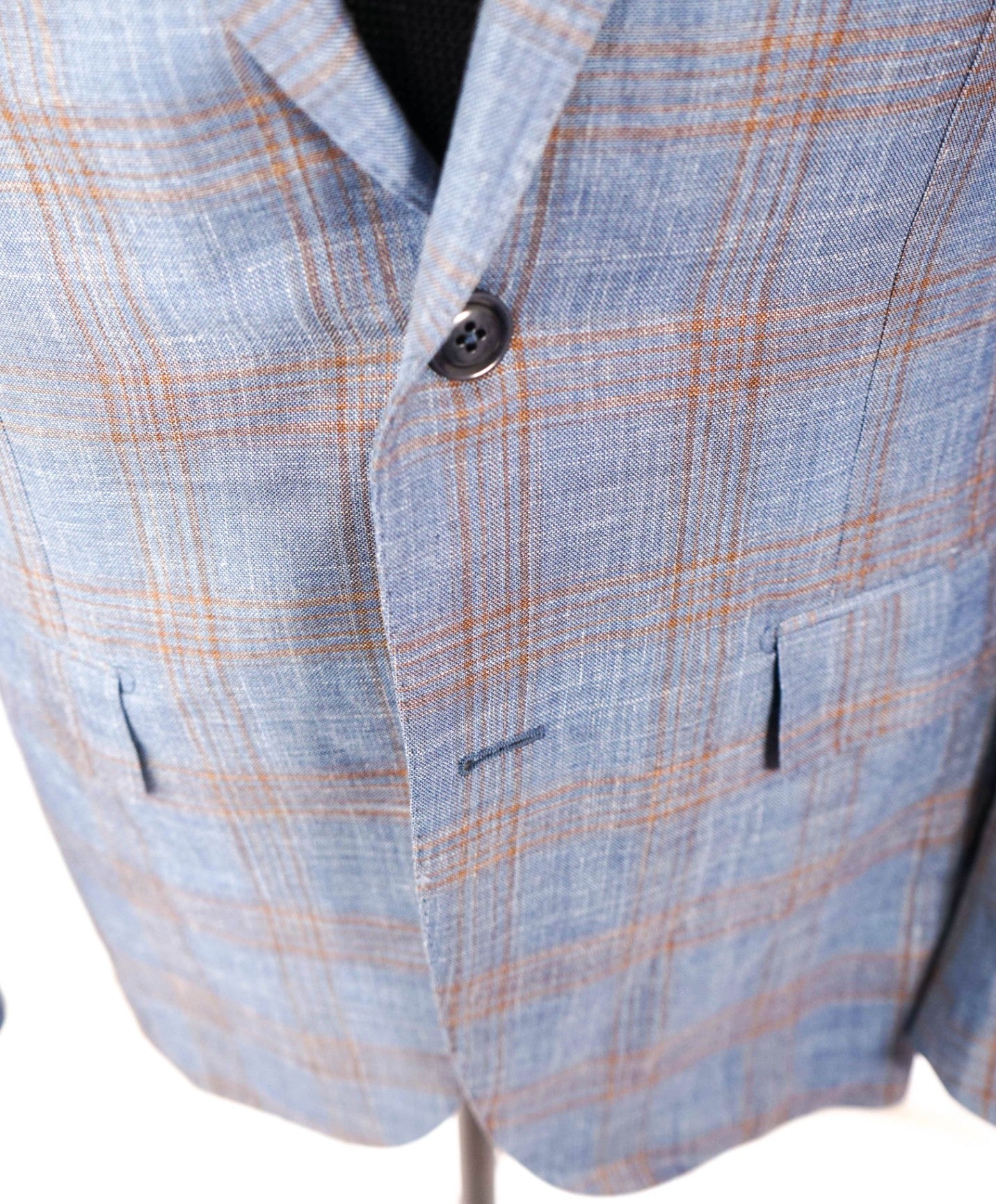 $3,295 ZEGNA - Blue Plaid Wool/Silk/Linen Blazer - 40R