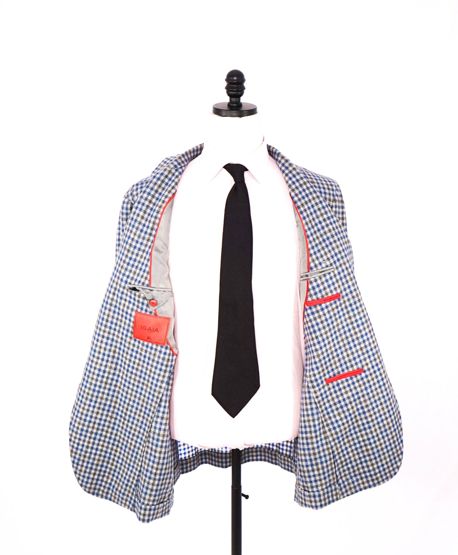 $3,995 ISAIA - Blue/Gray Gingham Wool & Cashmere Blazer - 48R