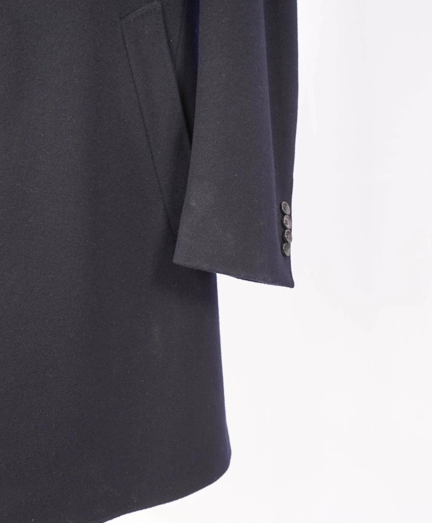 $2,450 CANALI Kei - Solid Navy Blue Wool/Cashmere Top Coat - 44R