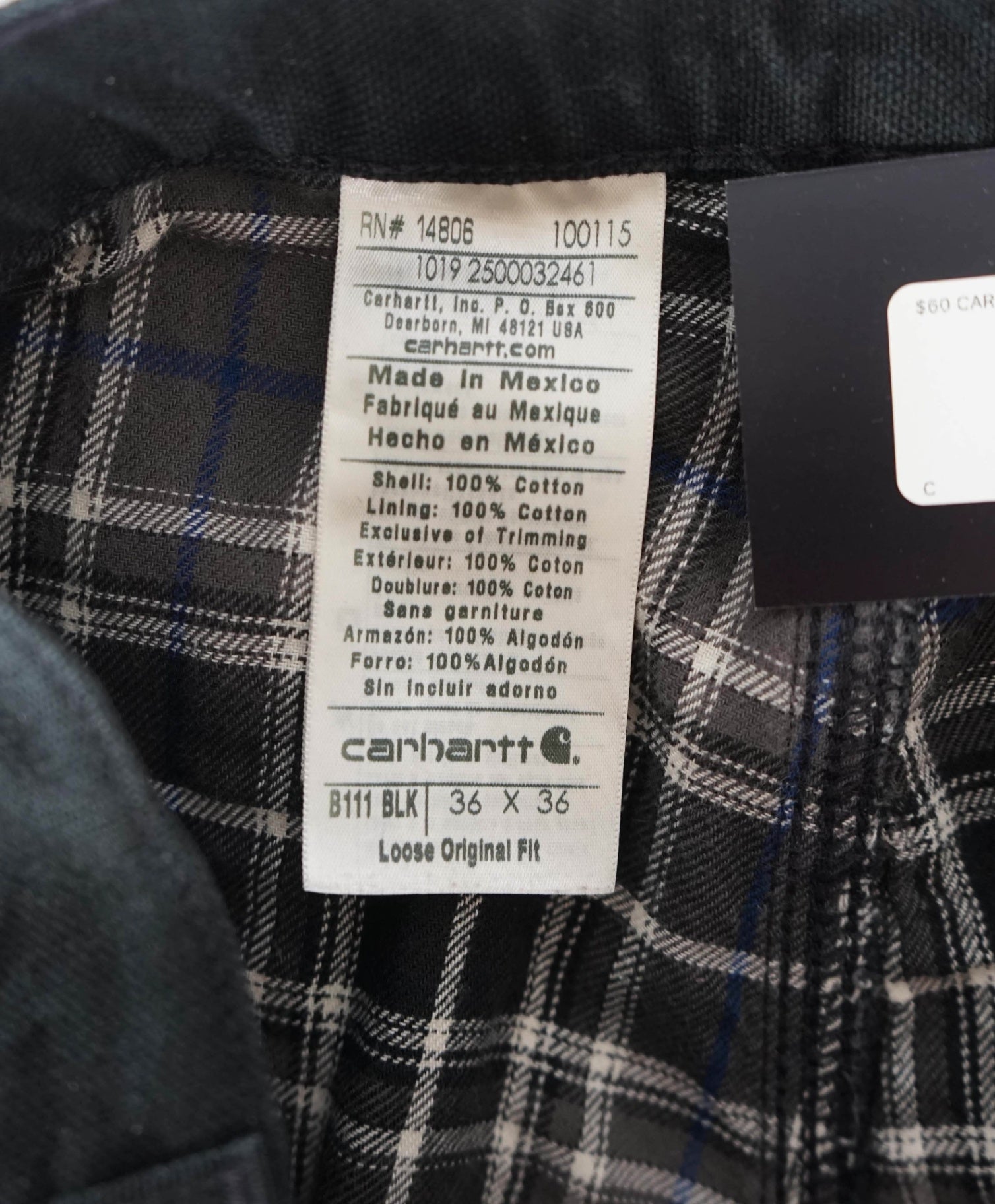 CARHARTT - Solid Black Cotton Flannel Lined Work Pants - 33W