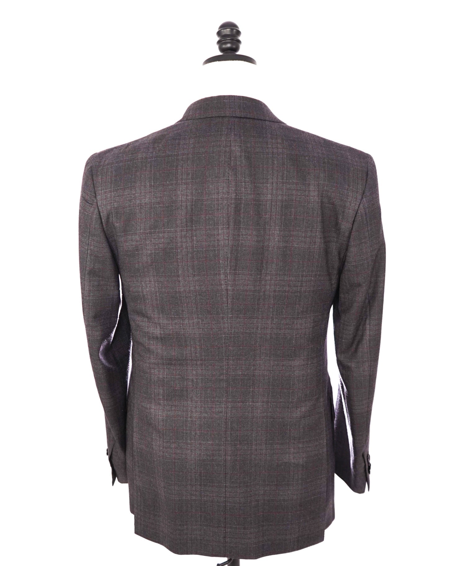 $5,400 ISAIA - Gray/Red Check Peak Lapel Suit - Custom: Fits 40R (52EU Tag)
