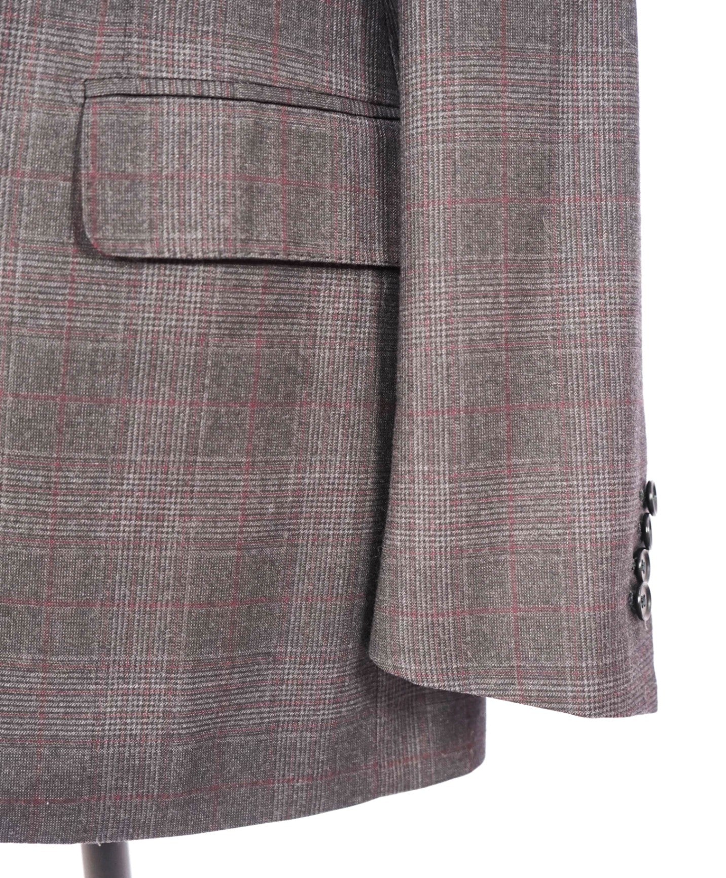 $5,400 ISAIA - Gray/Red Check Peak Lapel Suit - Custom: Fits 40R (52EU Tag)