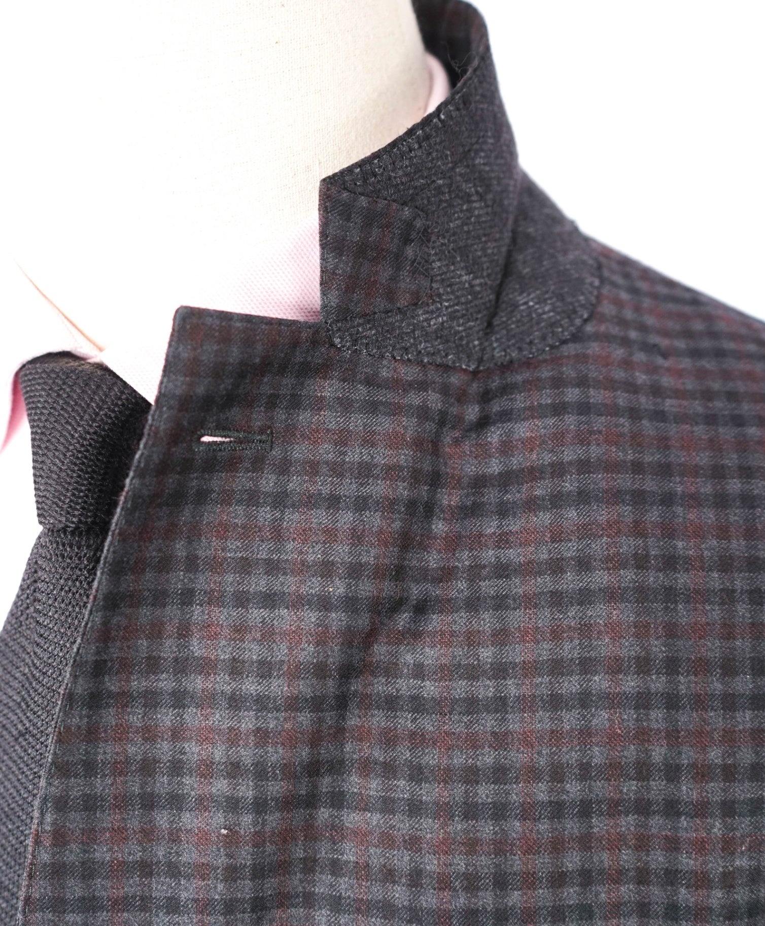 $3,290 ZEGNA - "TROFEO LIGHT" Gray / Red Check Wool Blazer - 48R