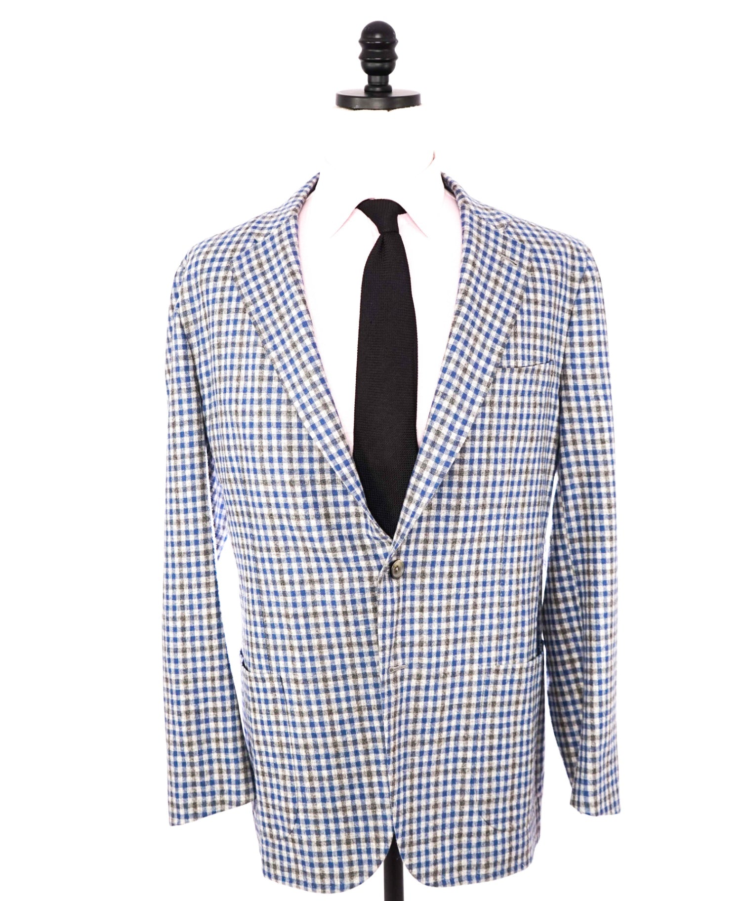 $3,995 ISAIA - Blue/Gray Gingham Wool & Cashmere Blazer - 48R