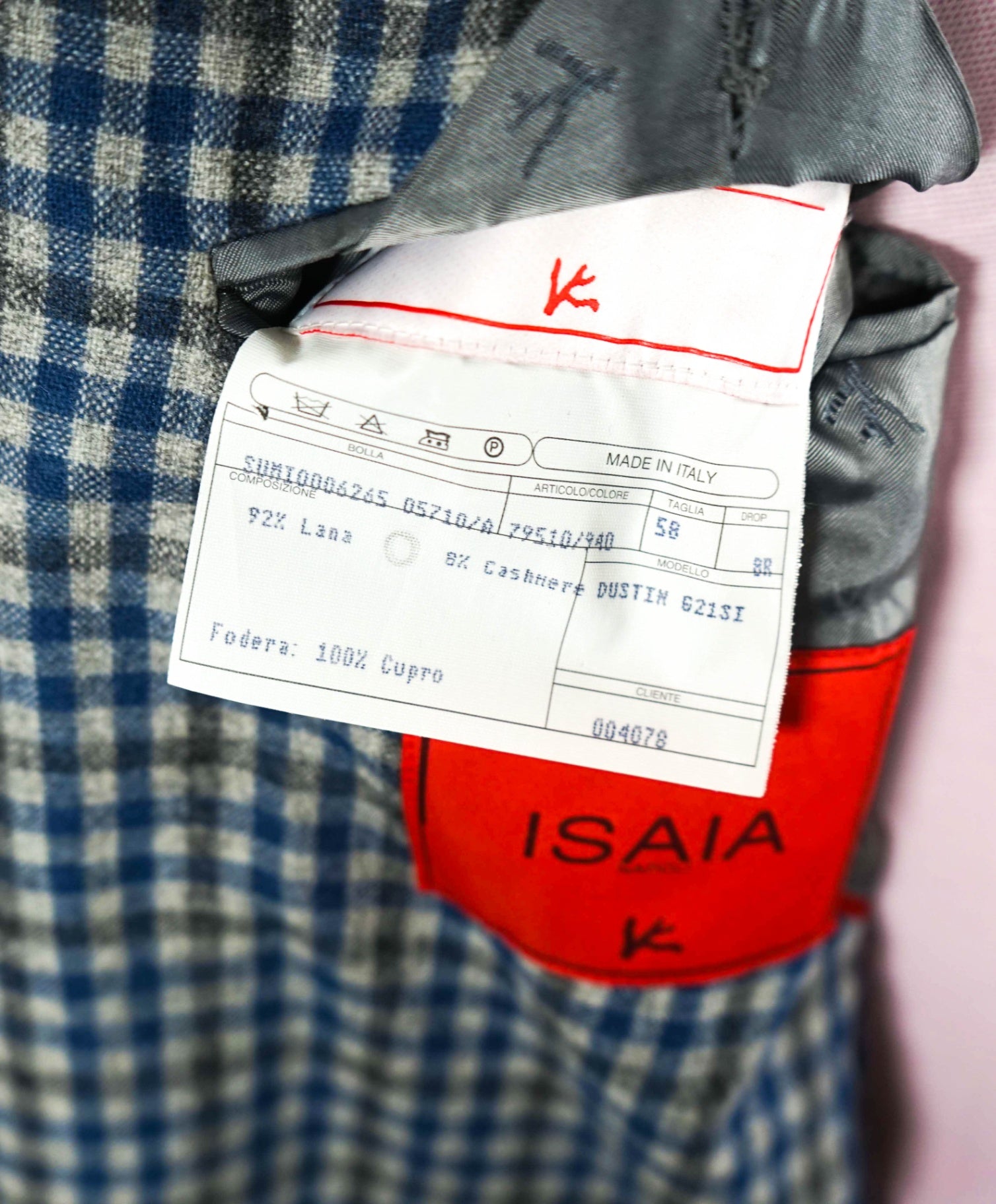 $3,995 ISAIA - Blue/Gray Gingham Wool & Cashmere Blazer - 48R