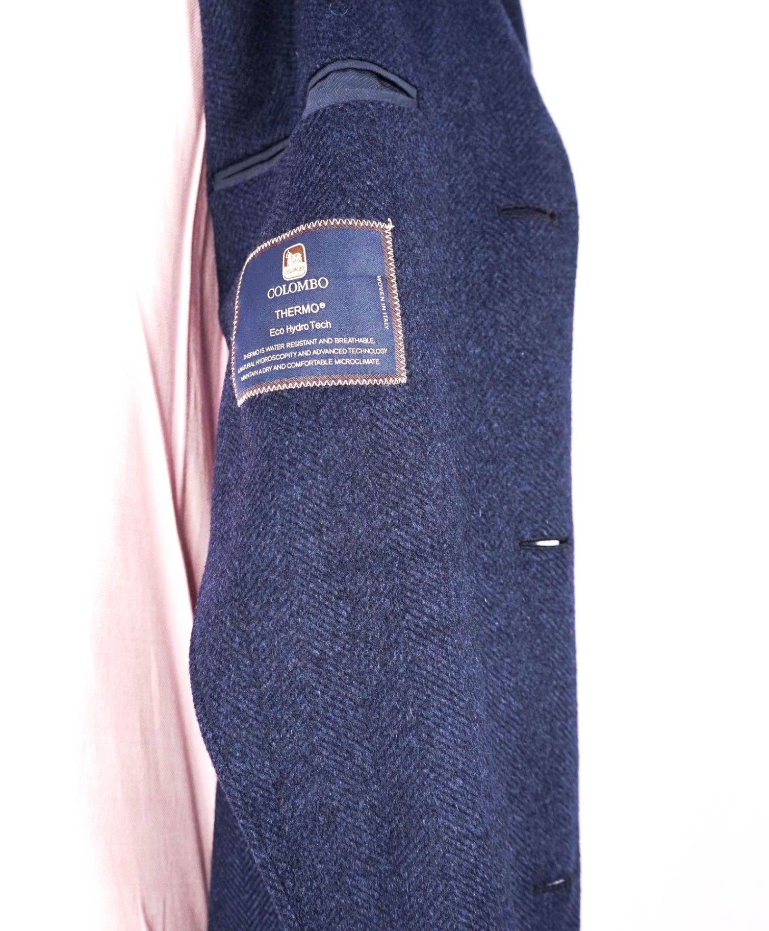 $2,495 PAUL STUART - Blue Herringbone Wool/Cashmere Top Coat - 46R