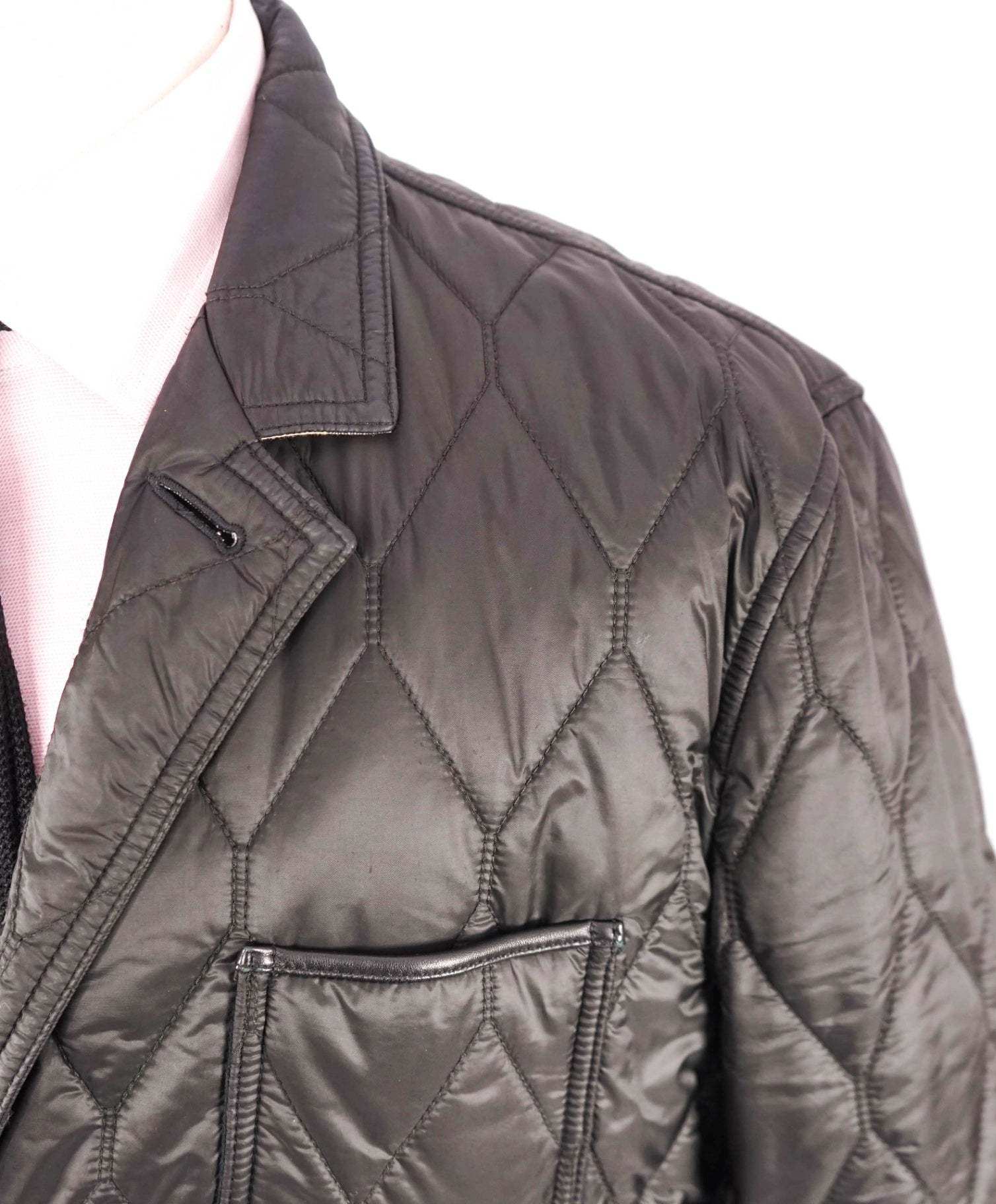 $1,695 BURBERRY BRIT - Black Quilted Jacket Leather Patches - XL