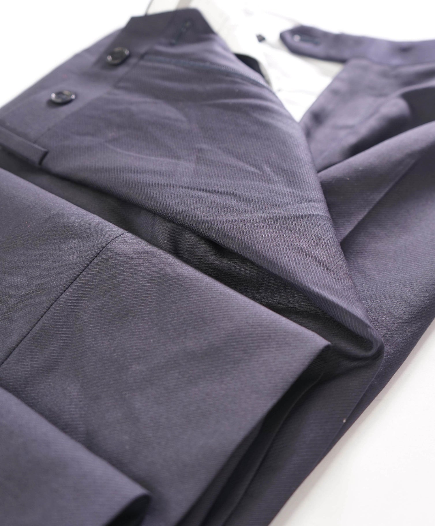 $625 Canali - Solid Navy Blue Wool Flat Front Dress Pants - 34W