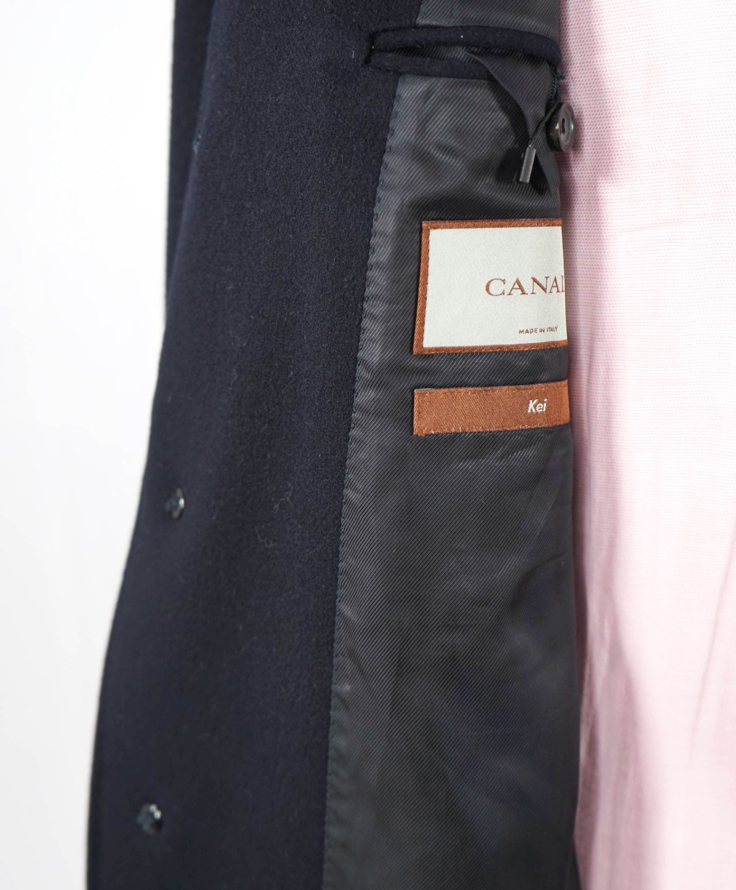 $2,450 CANALI Kei - Solid Navy Blue Wool/Cashmere Top Coat - 44R