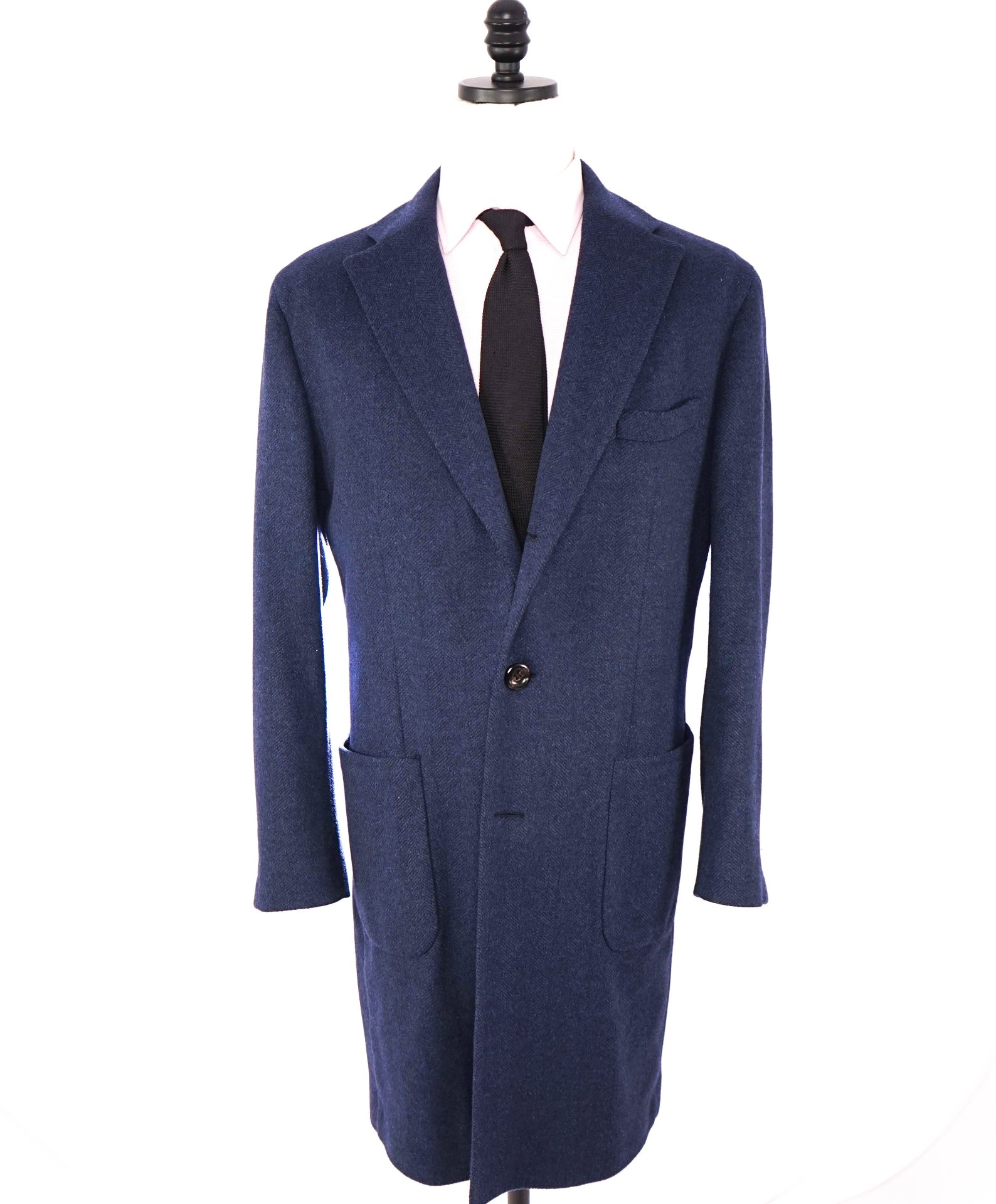 $2,495 PAUL STUART - Blue Herringbone Wool/Cashmere Top Coat - 46R