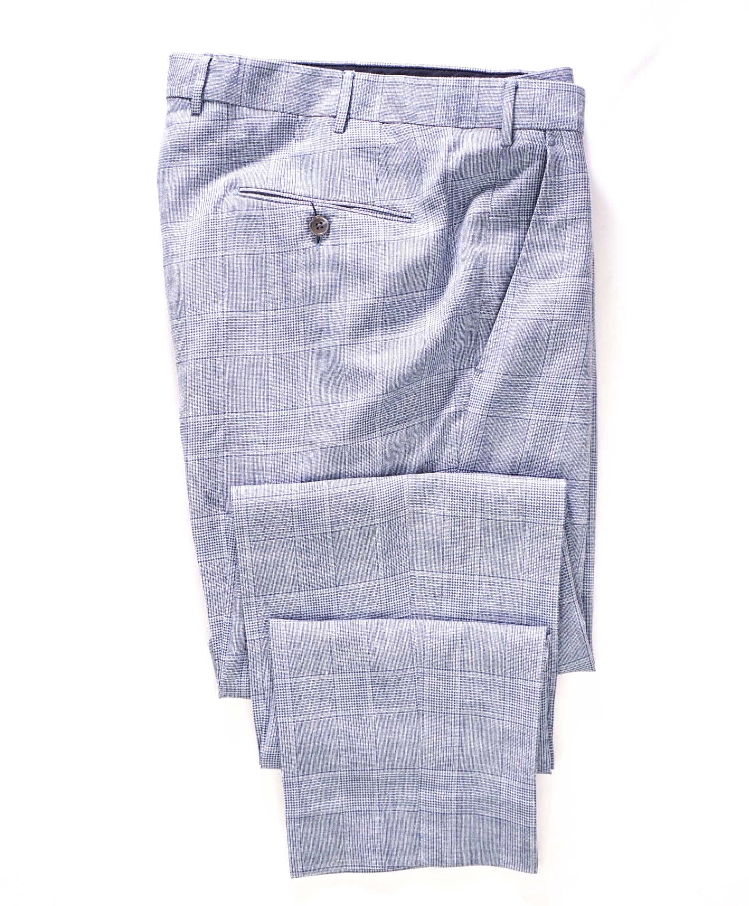 $895 ZEGNA - "CROSSOVER" Light Blue Plaid Wool/Linen/Silk Pants - 38W