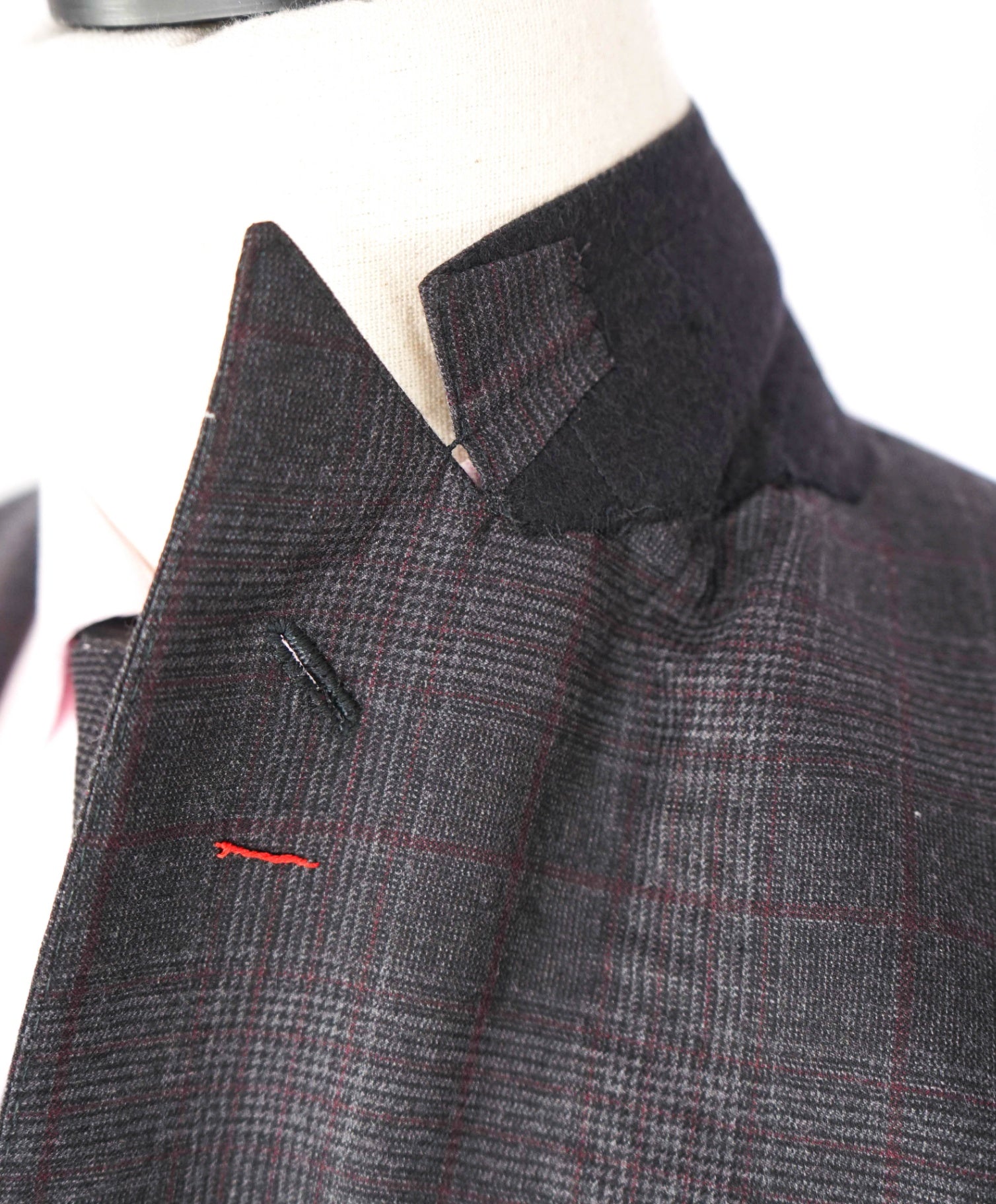 $5,400 ISAIA - Gray/Red Check Peak Lapel Suit - Custom: Fits 40R (52EU Tag)