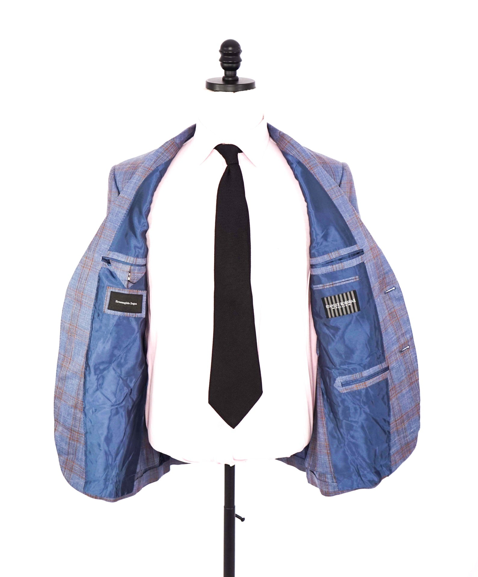 $3,295 ZEGNA - Blue Plaid Wool/Silk/Linen Blazer - 40R