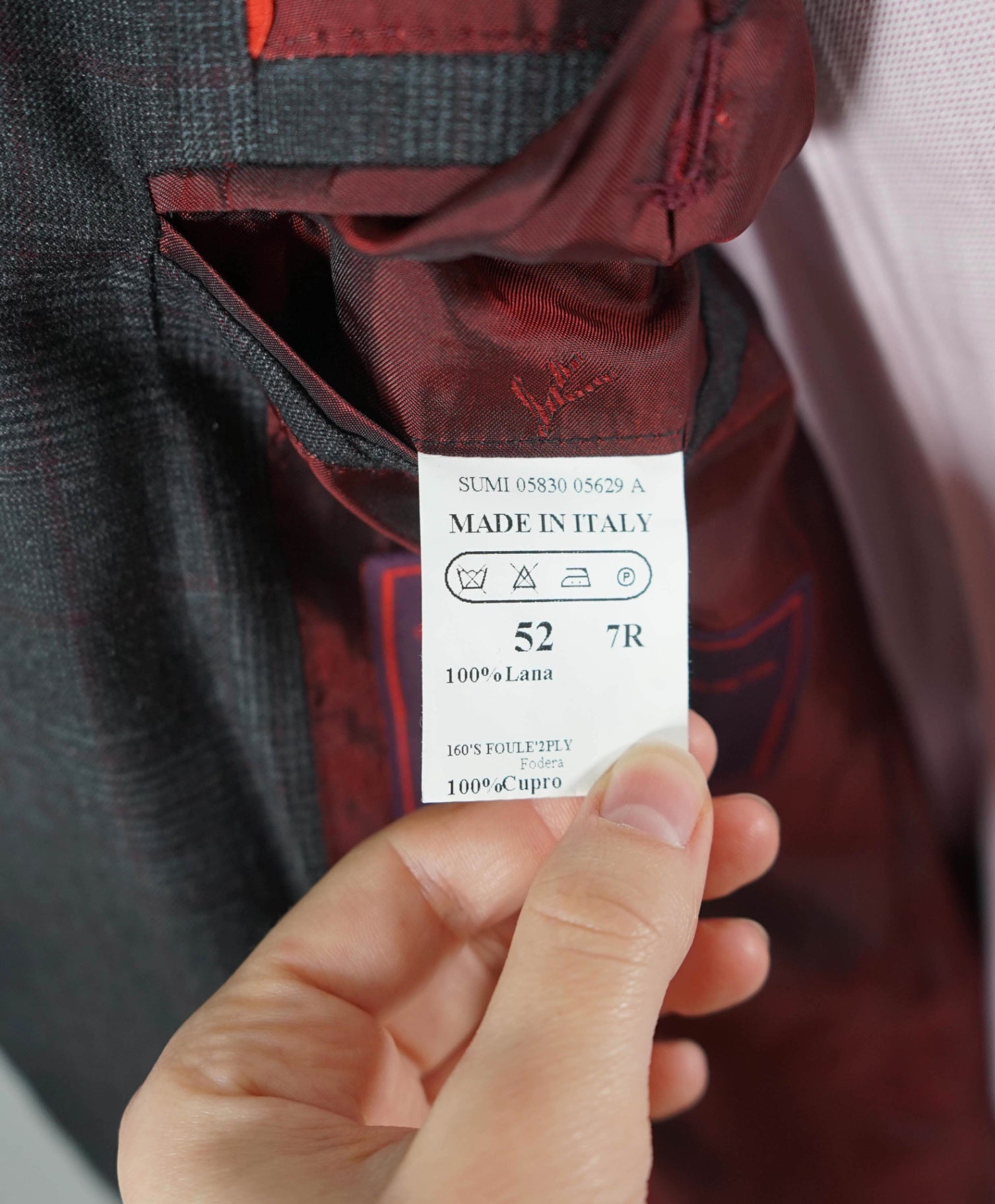 $5,400 ISAIA - Gray/Red Check Peak Lapel Suit - Custom: Fits 40R (52EU Tag)