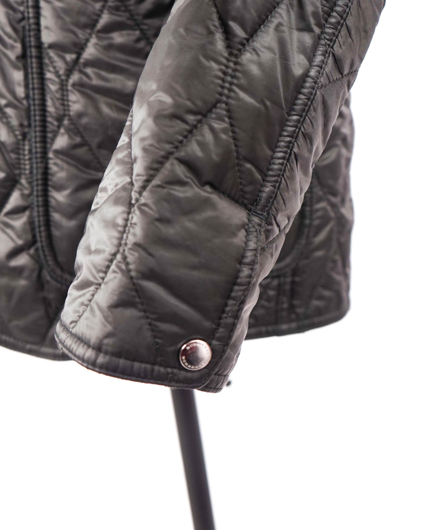 $1,695 BURBERRY BRIT - Black Quilted Jacket Leather Patches - XL