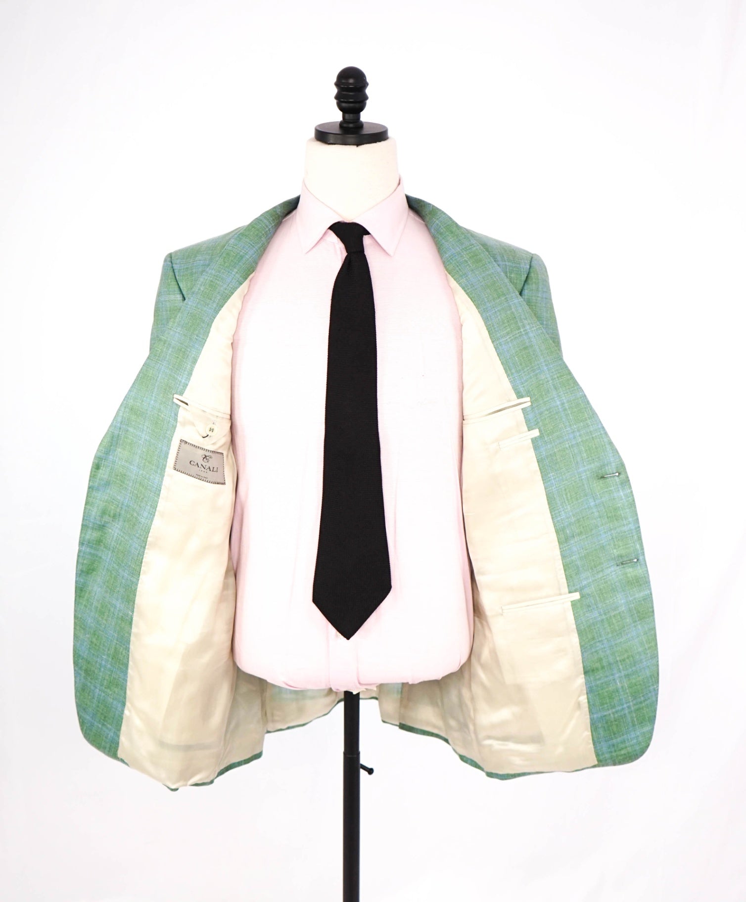 $2,195 CANALI - Green & Blue Plaid Wool/Silk/Linen Blazer - 44L