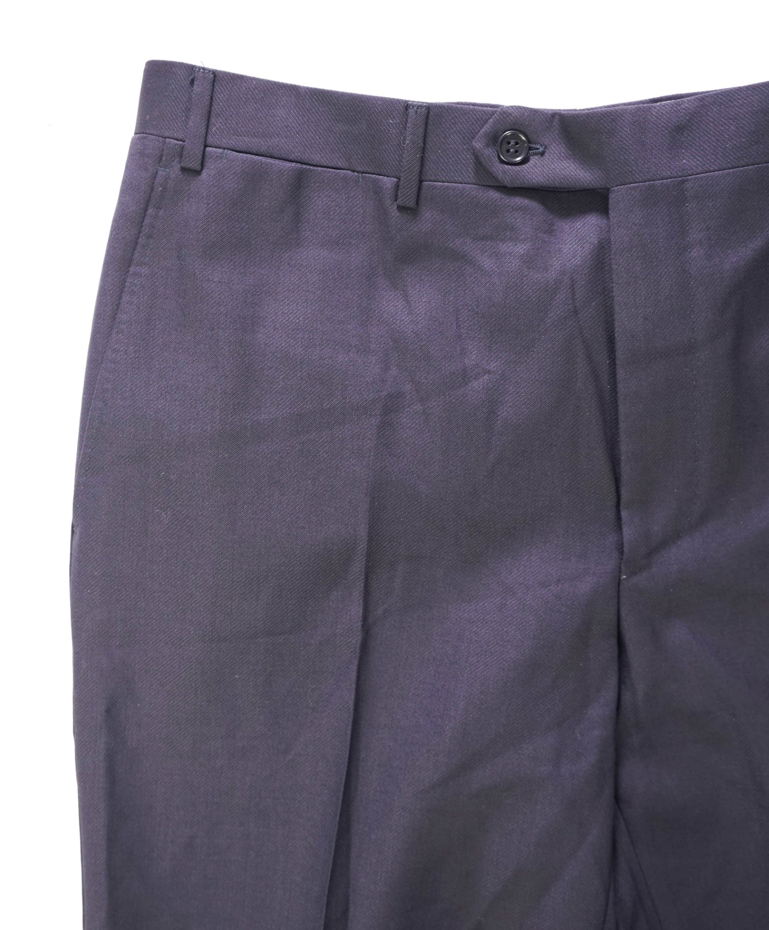 $625 Canali - Solid Navy Blue Wool Flat Front Dress Pants - 34W