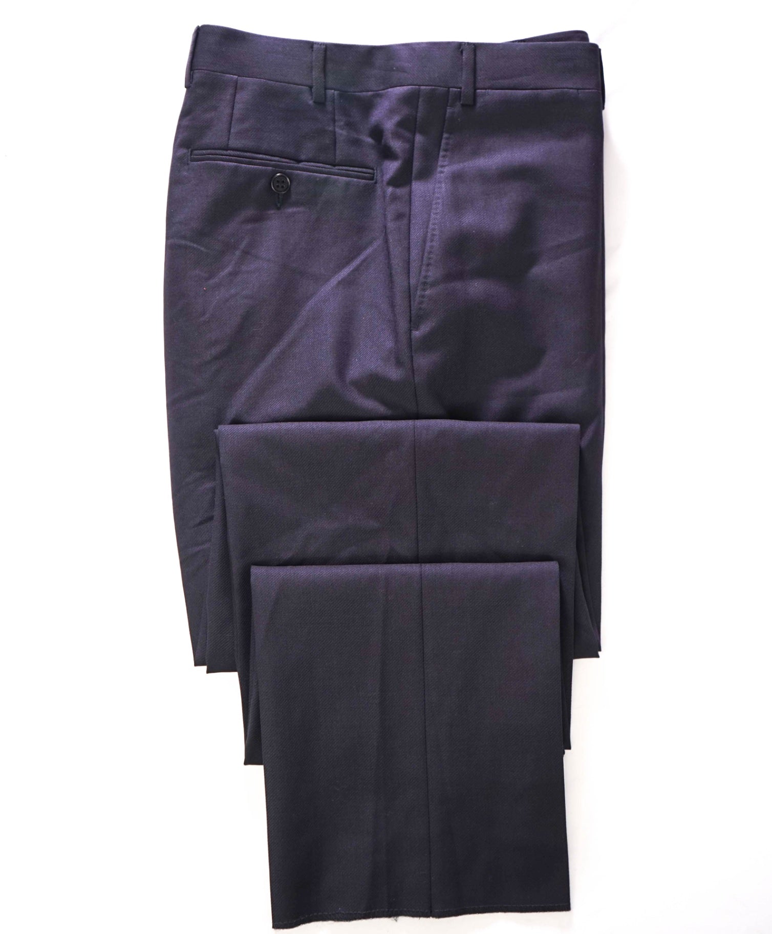 $625 Canali - Solid Navy Blue Wool Flat Front Dress Pants - 34W