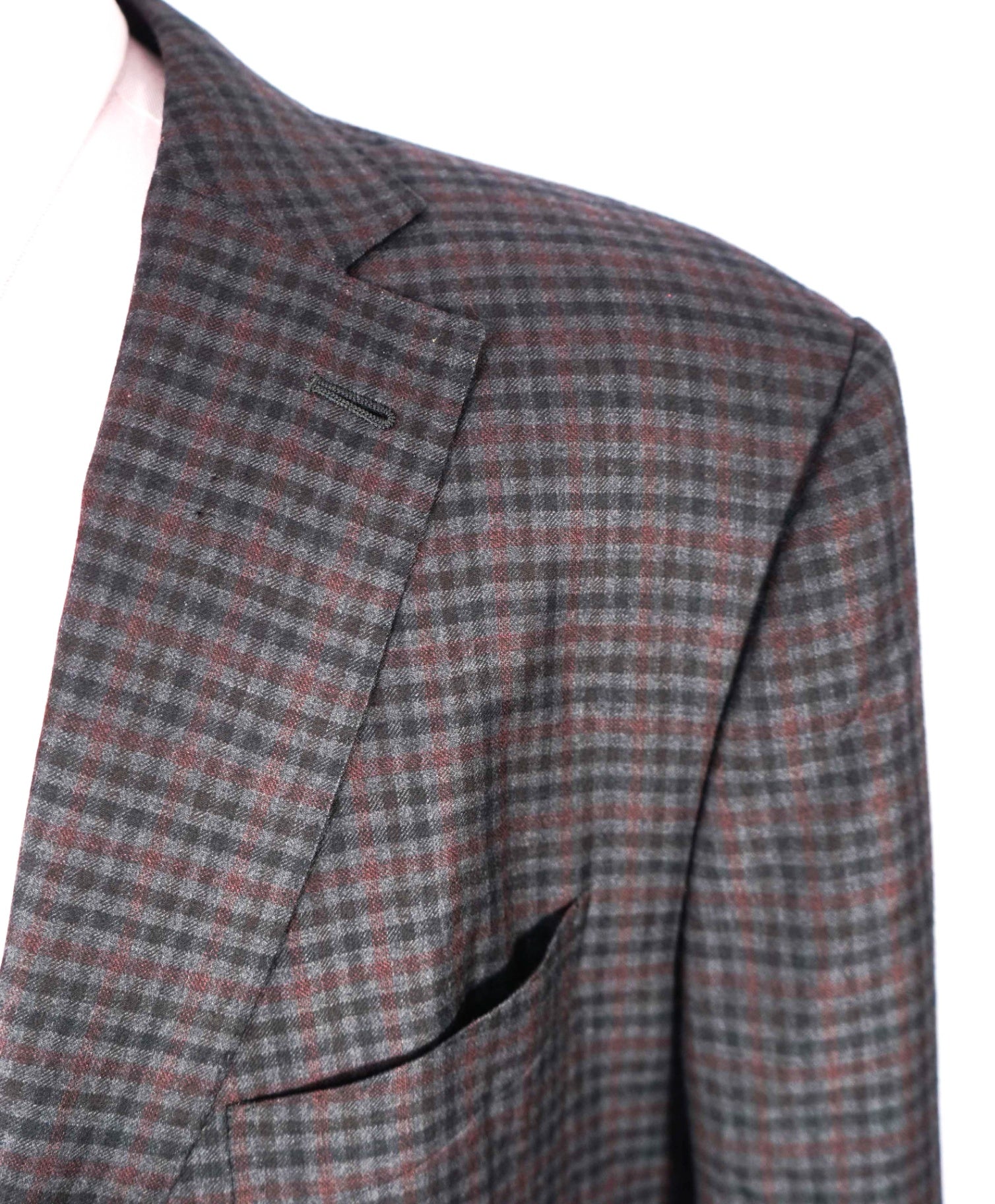 $3,290 ZEGNA - "TROFEO LIGHT" Gray / Red Check Wool Blazer - 48R