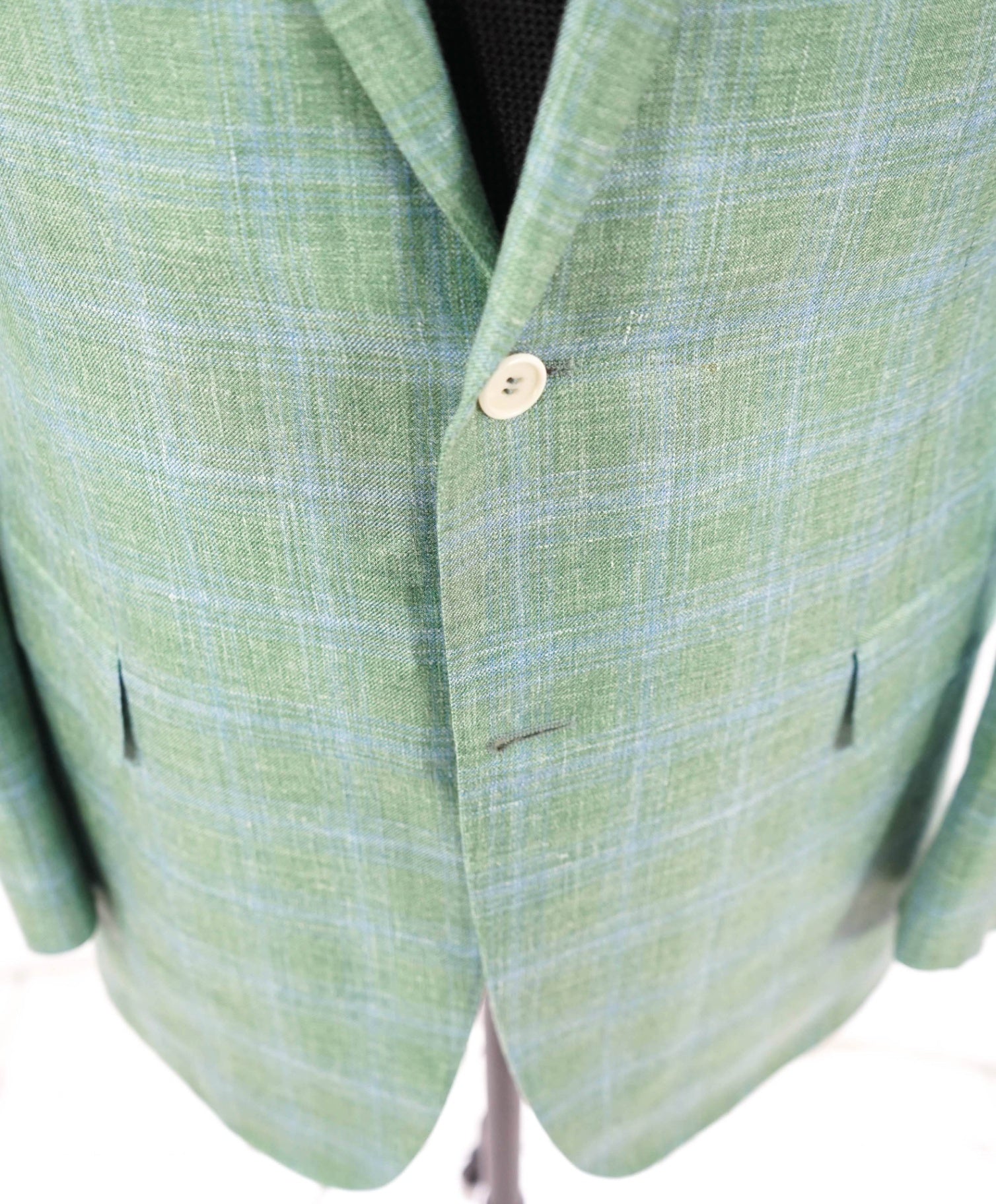 $2,195 CANALI - Green & Blue Plaid Wool/Silk/Linen Blazer - 44L