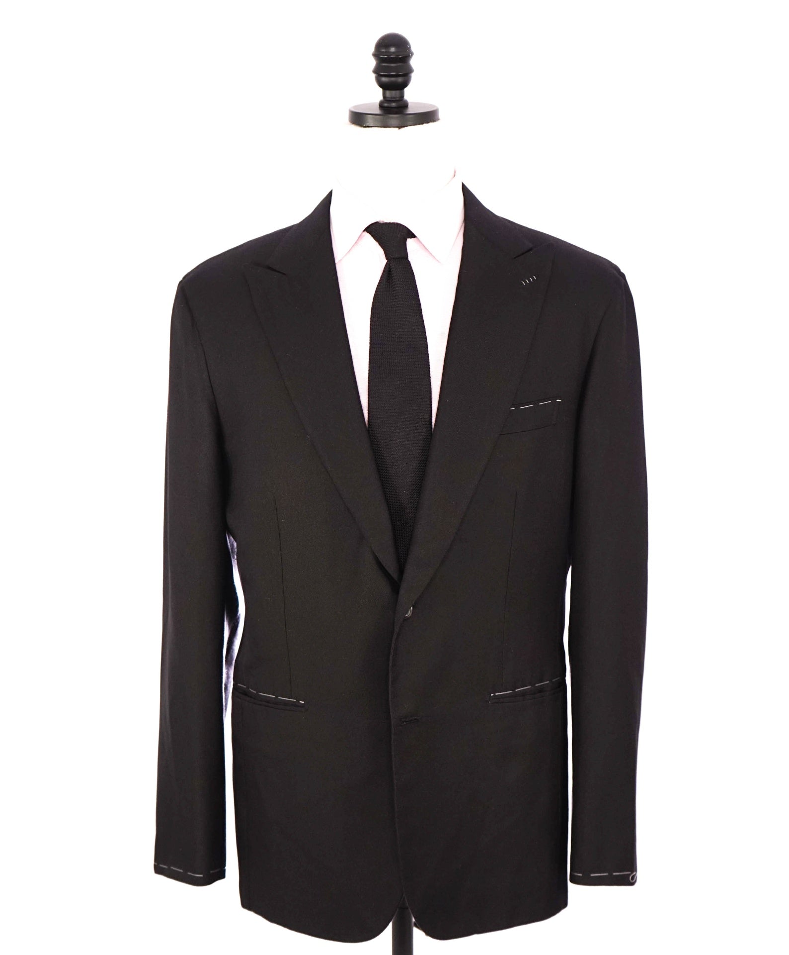 $8,960 BRIONI - Textured Black Peak Lapel *PURE SILK* Blazer - 44R