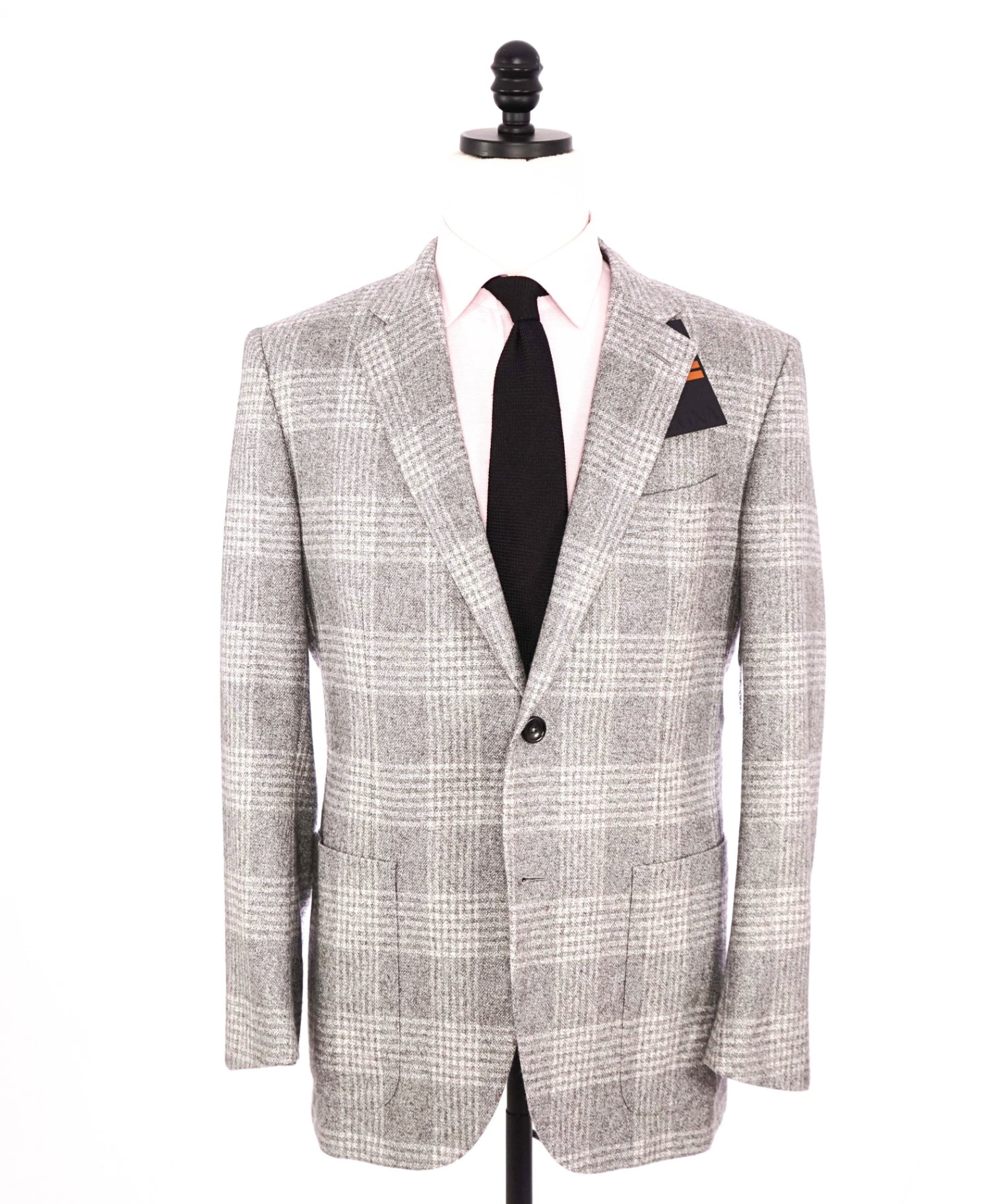 $4,650 Zegna XXX - Gray Plaid Silk/ 49% Cashmere Blazer - 44R